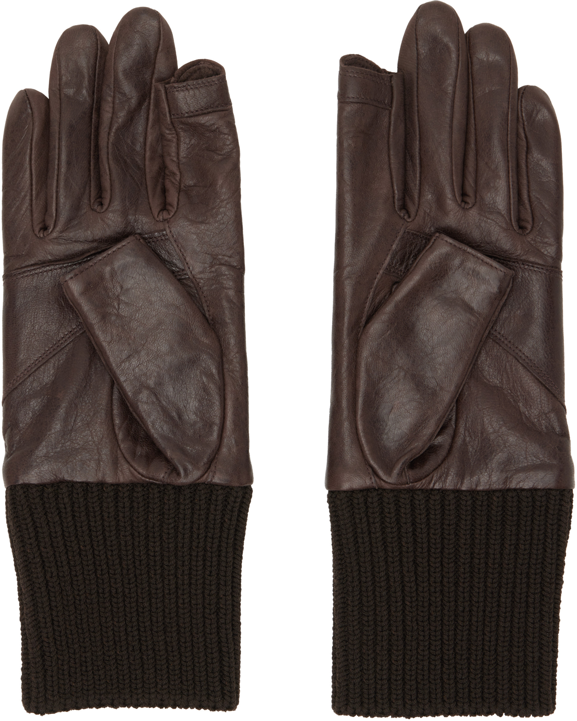 Rick Owens - Brown Tower Rib Cuff Gloves