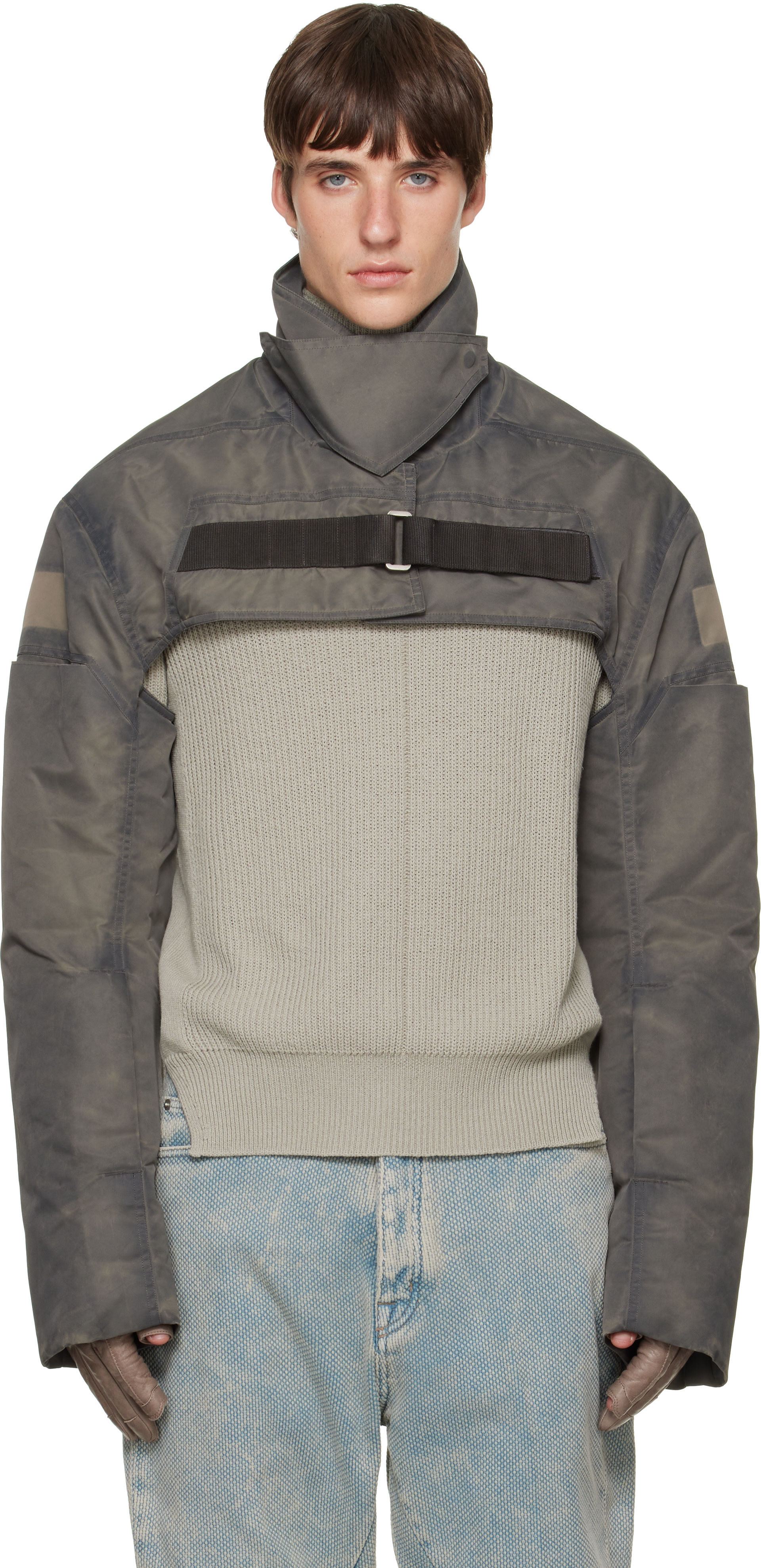 Rick Owens - Gray Tower Cropped Mac Bomber Jacket