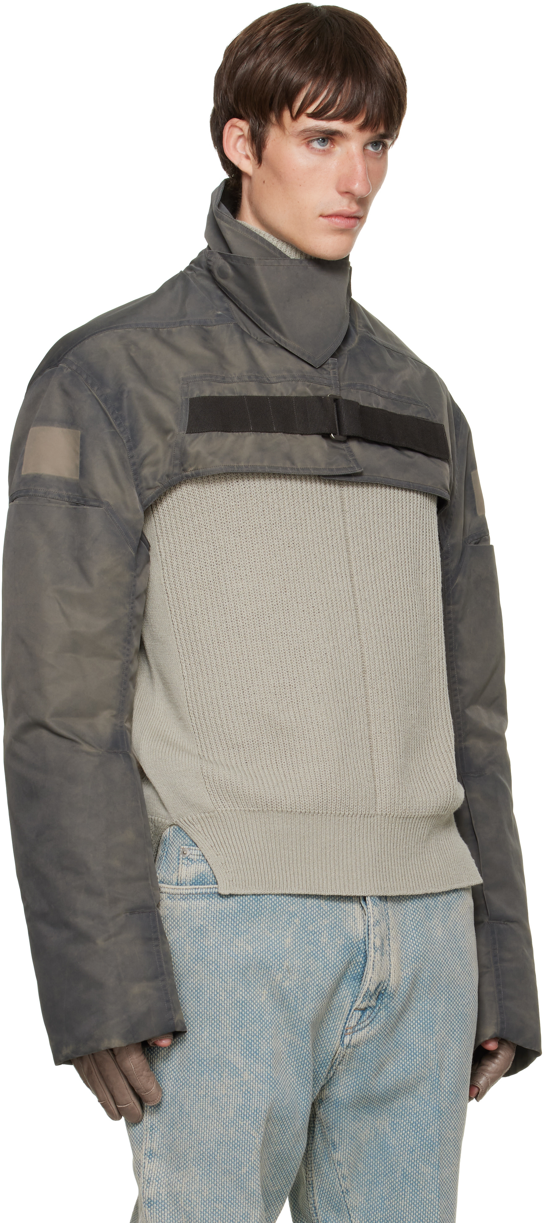 Rick Owens - Gray Tower Cropped Mac Bomber Jacket