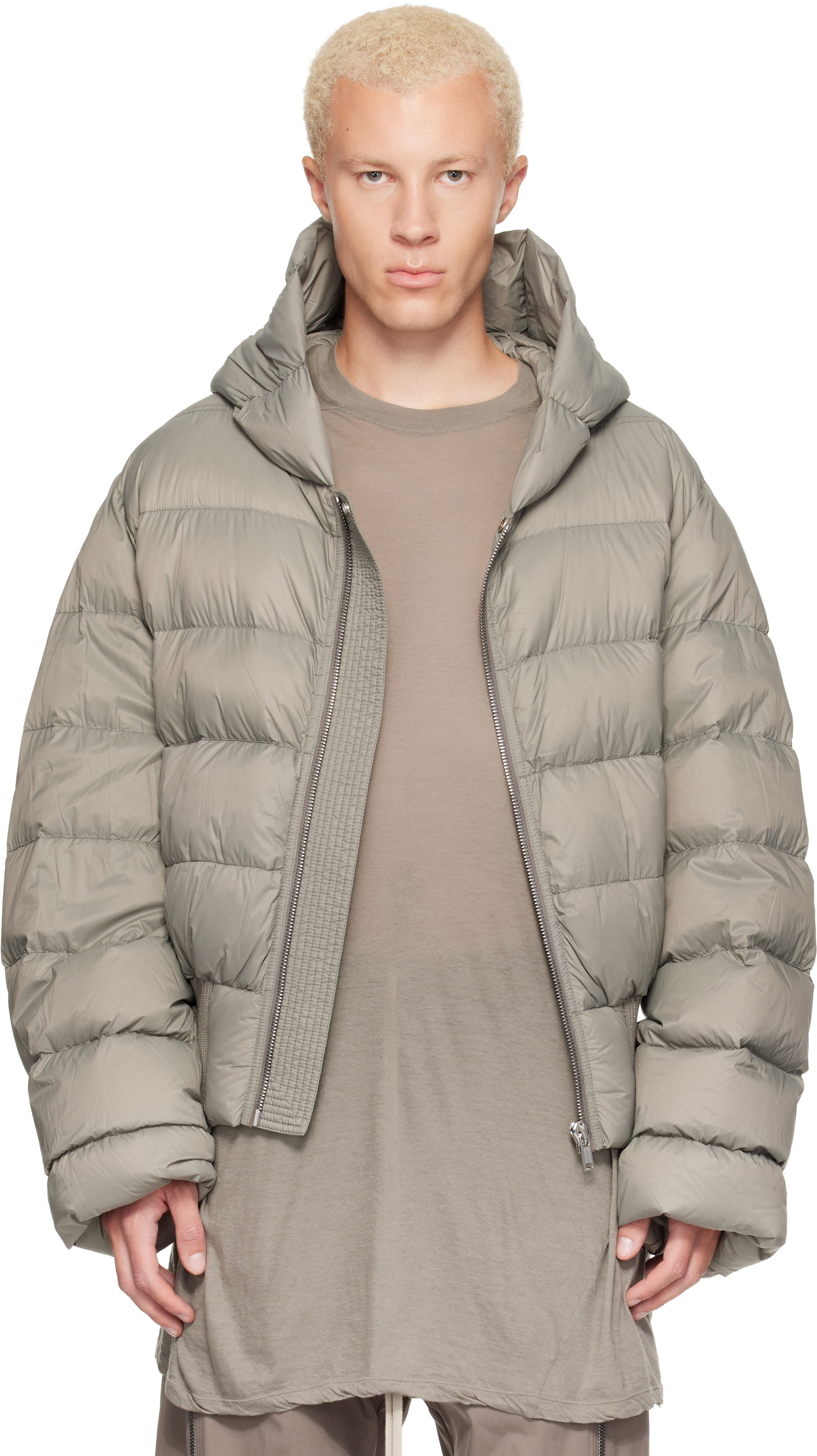 Rick Owens: カーキ Tower Nylon Duvet フード付き ダウンジャケット 