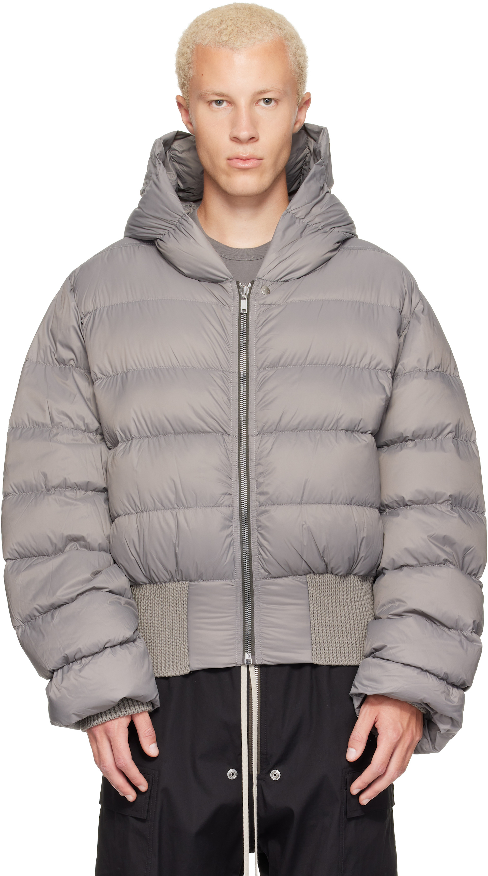 Rick Owens: グレー Tower Nylon Duvet フード付き ダウンジャケット