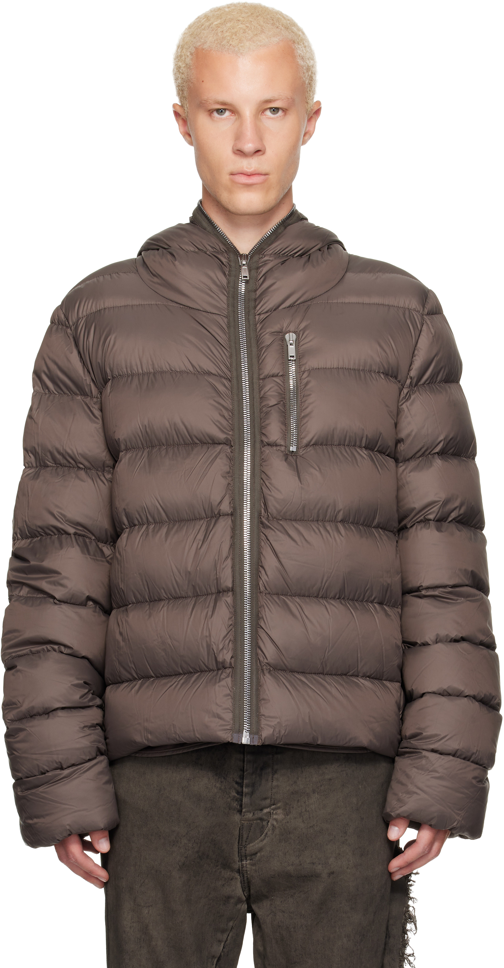 Rick Owens - Taupe Tower Hooded Down Jacket
