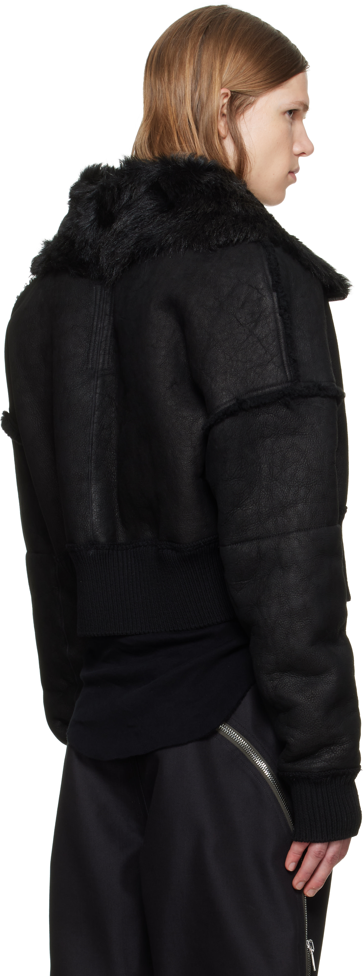 Rick Owens - Black Tower Flight Cropped Leather Jacket
