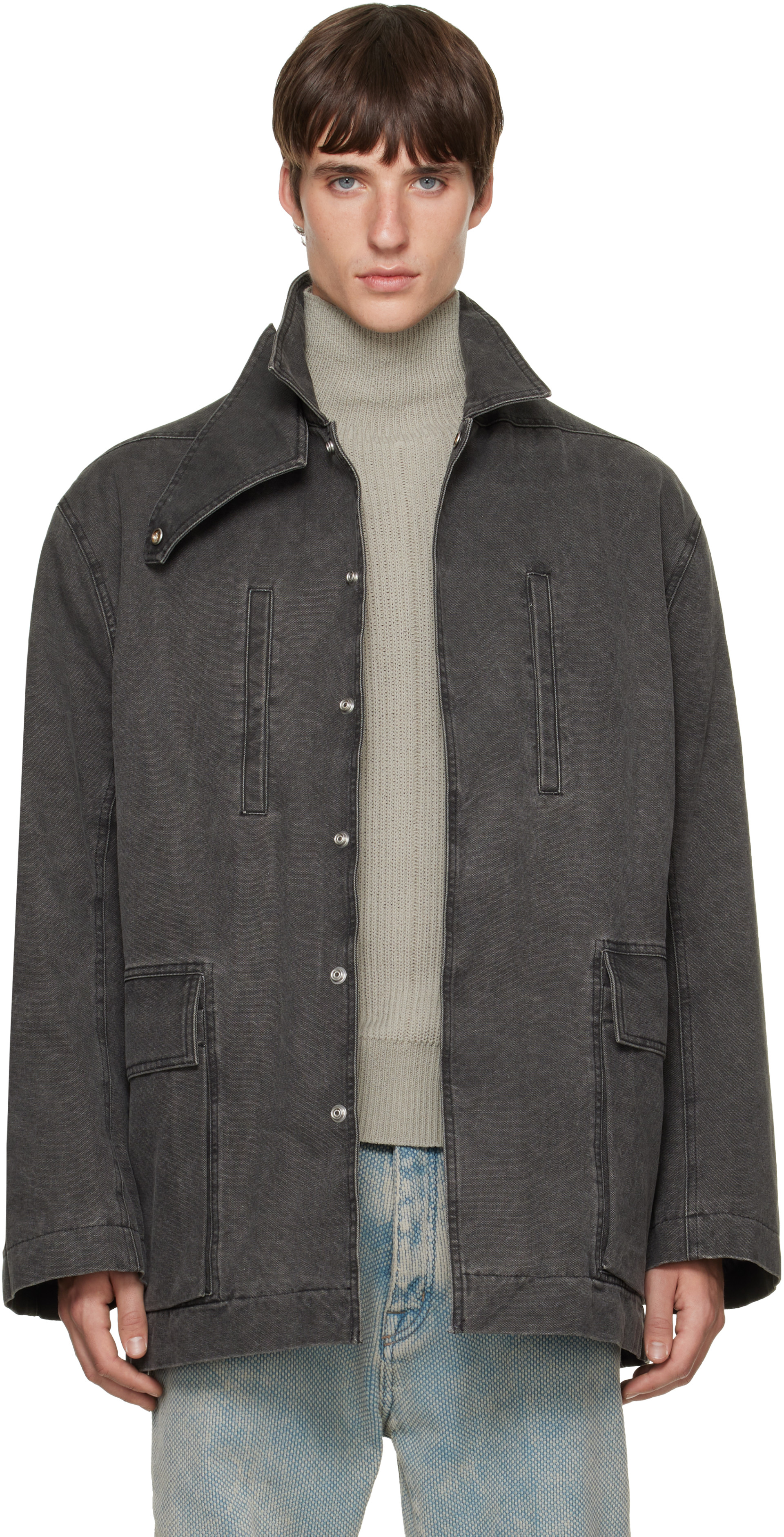 Rick Owens - Gray Tower Collared Mac Jacket