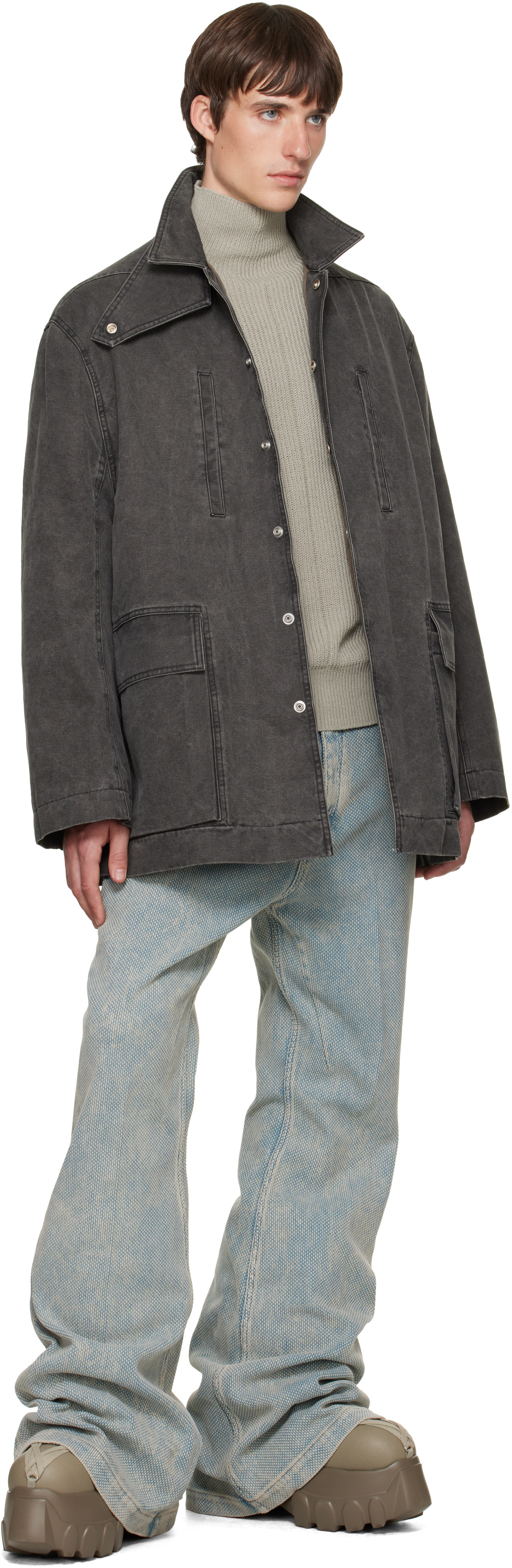 Rick Owens - Gray Tower Collared Mac Jacket