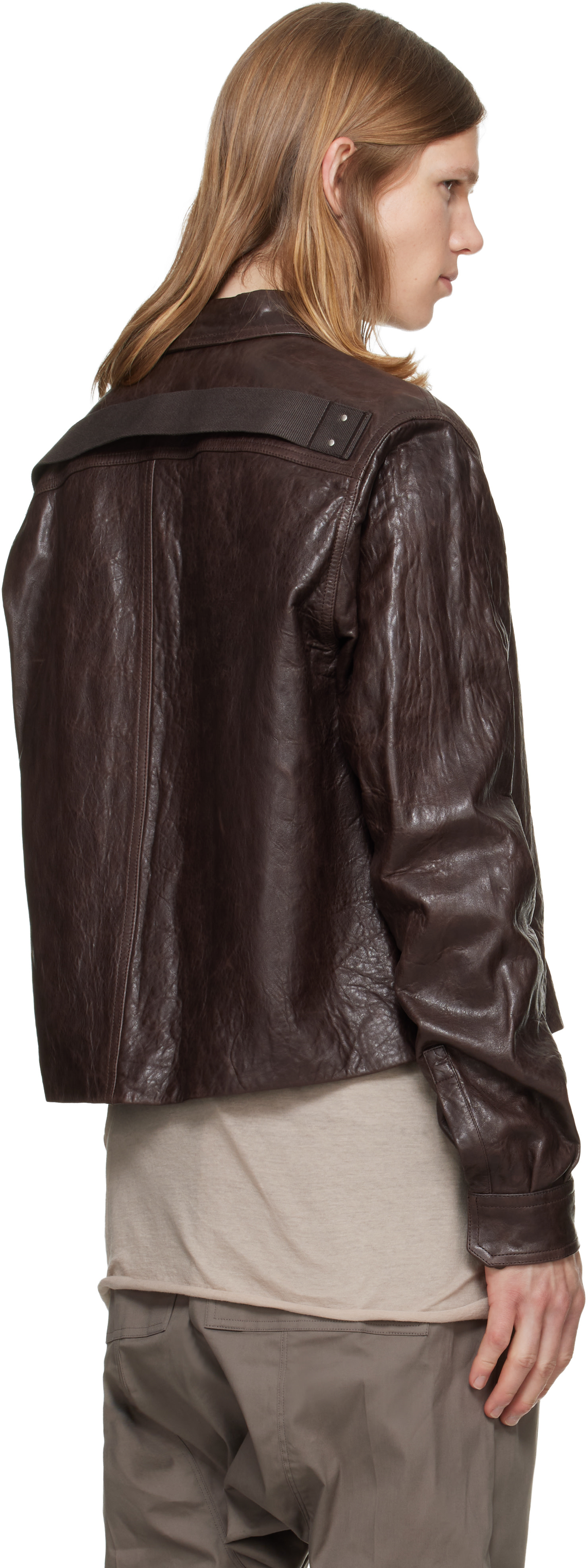 久*本様 rick owens バイカー レザージャケット 　ブラウン Rick Owens: ブラウン Tower Alice レザージャケット | SSENSE 日本