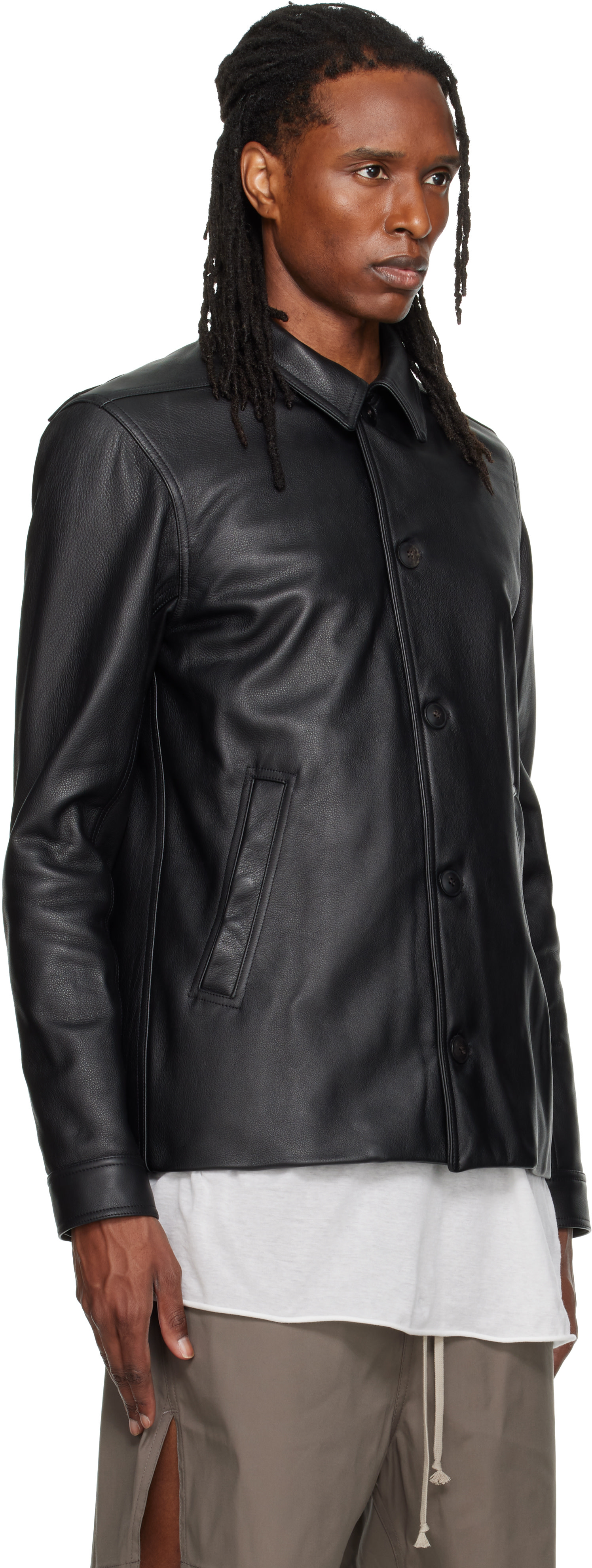 Rick Owens - Black Buttoned Brad Leather Jacket