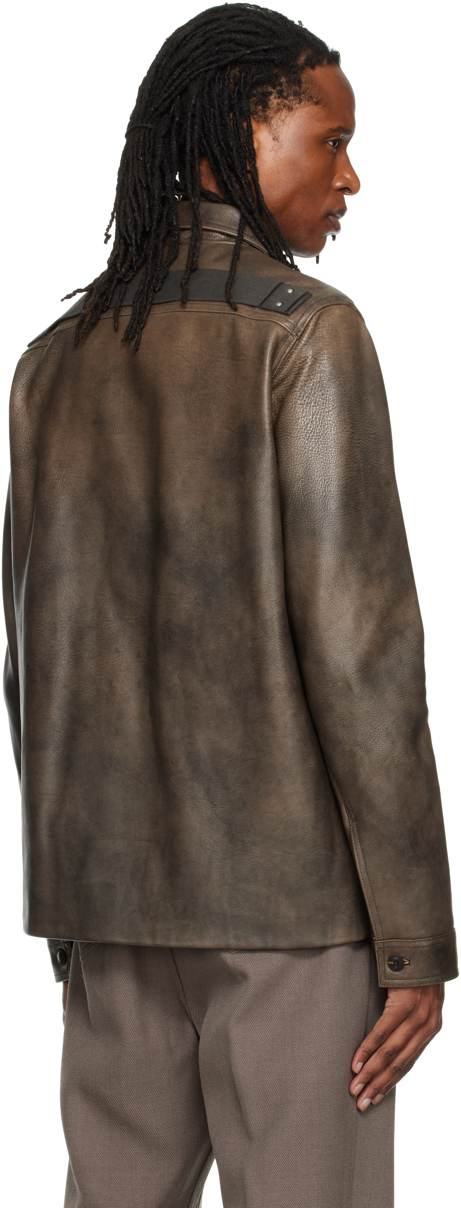 Rick Owens - Brown Buttoned Brad Leather Jacket