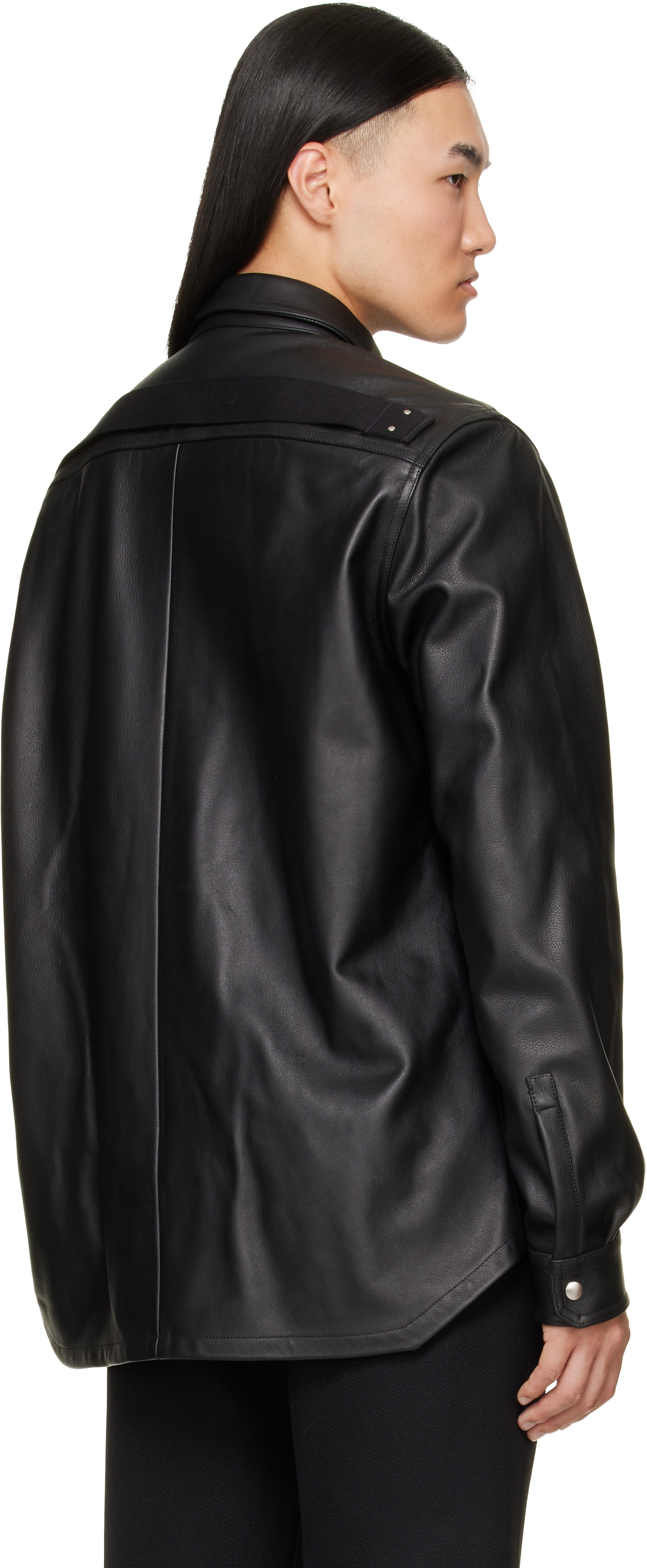 Rick Owens: ブラック Tower レザー オーバーシャツ | SSENSE 日本