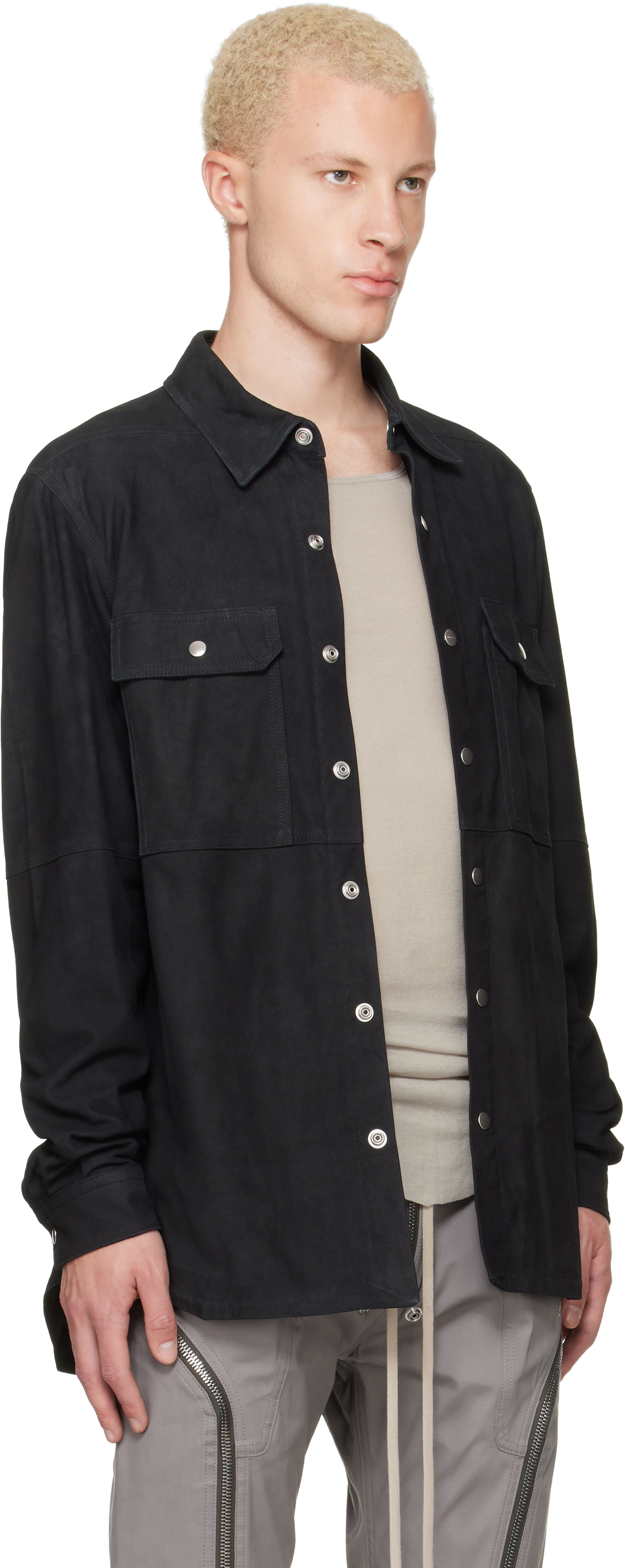 Rick Owens - ブラック Tower スエード オーバーシャツ