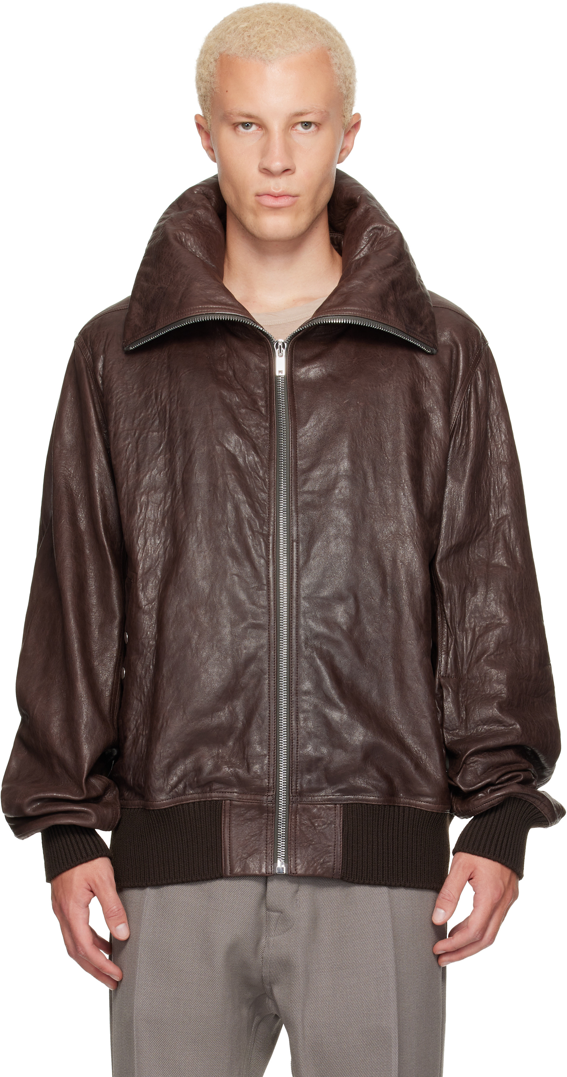 Rick Owens - Brown Tower Dracuflight Leather Jacket