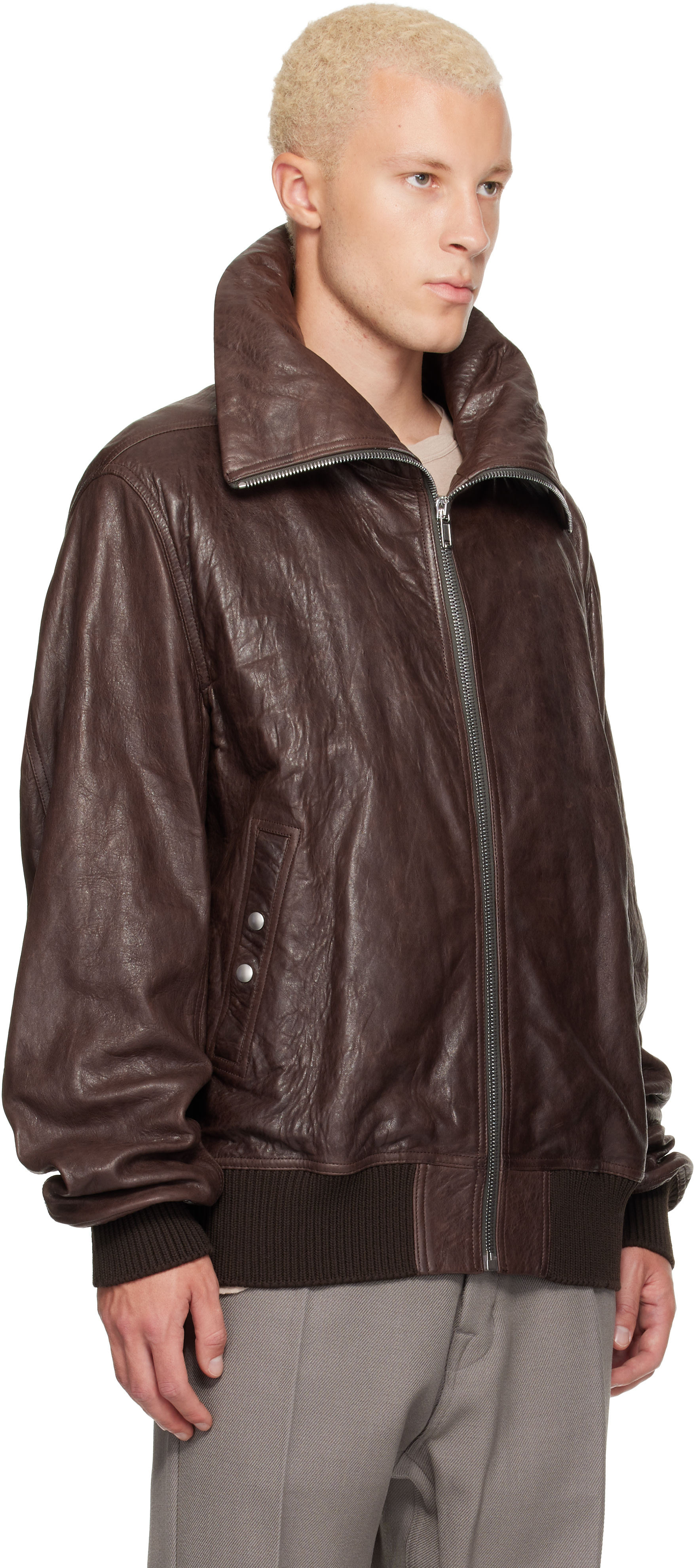 Rick Owens - Brown Tower Dracuflight Leather Jacket