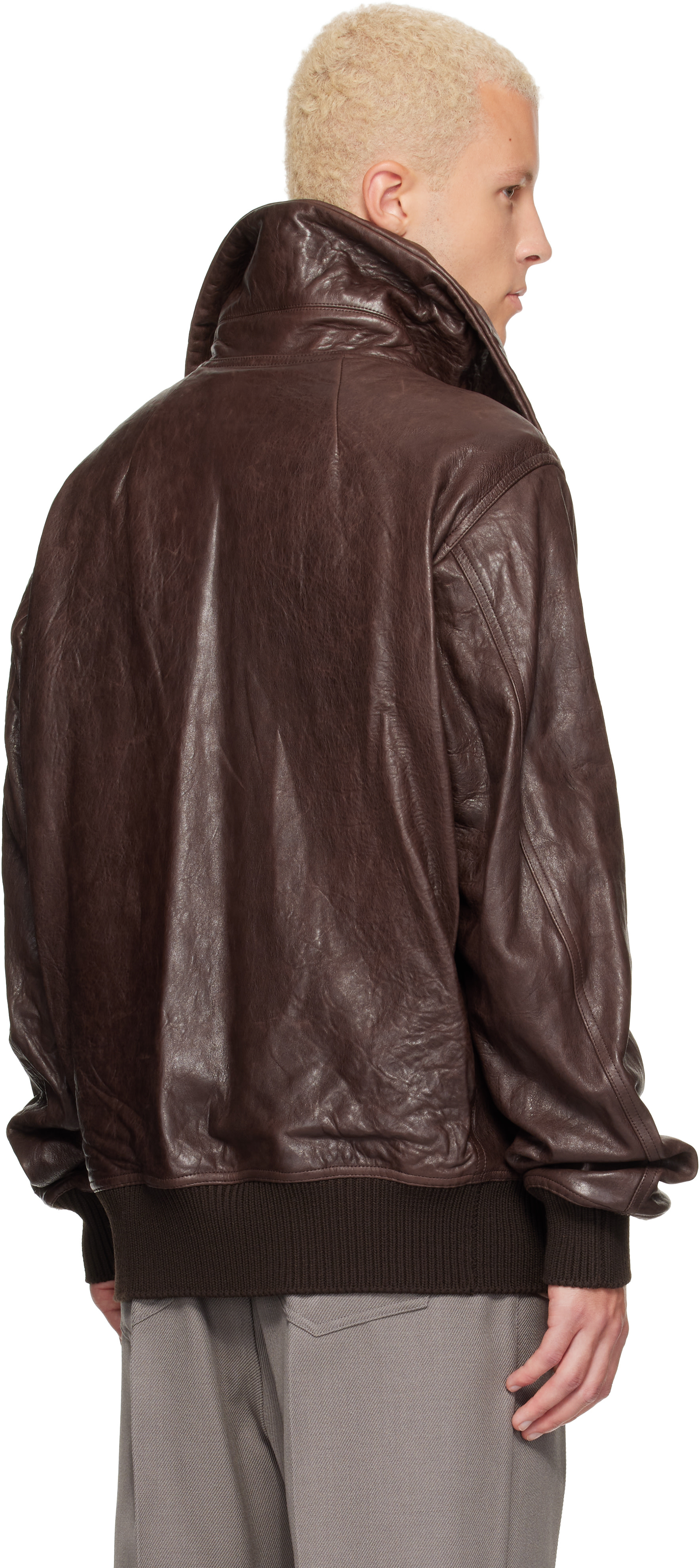 Rick Owens - Brown Tower Dracuflight Leather Jacket