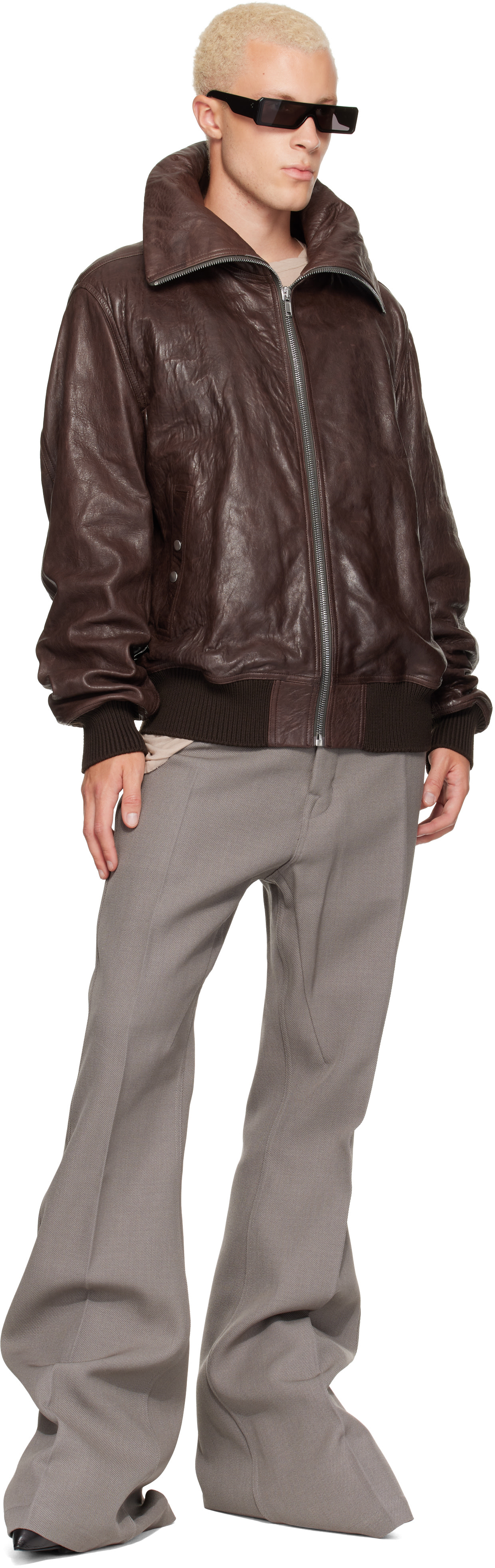 Rick Owens - Brown Tower Dracuflight Leather Jacket
