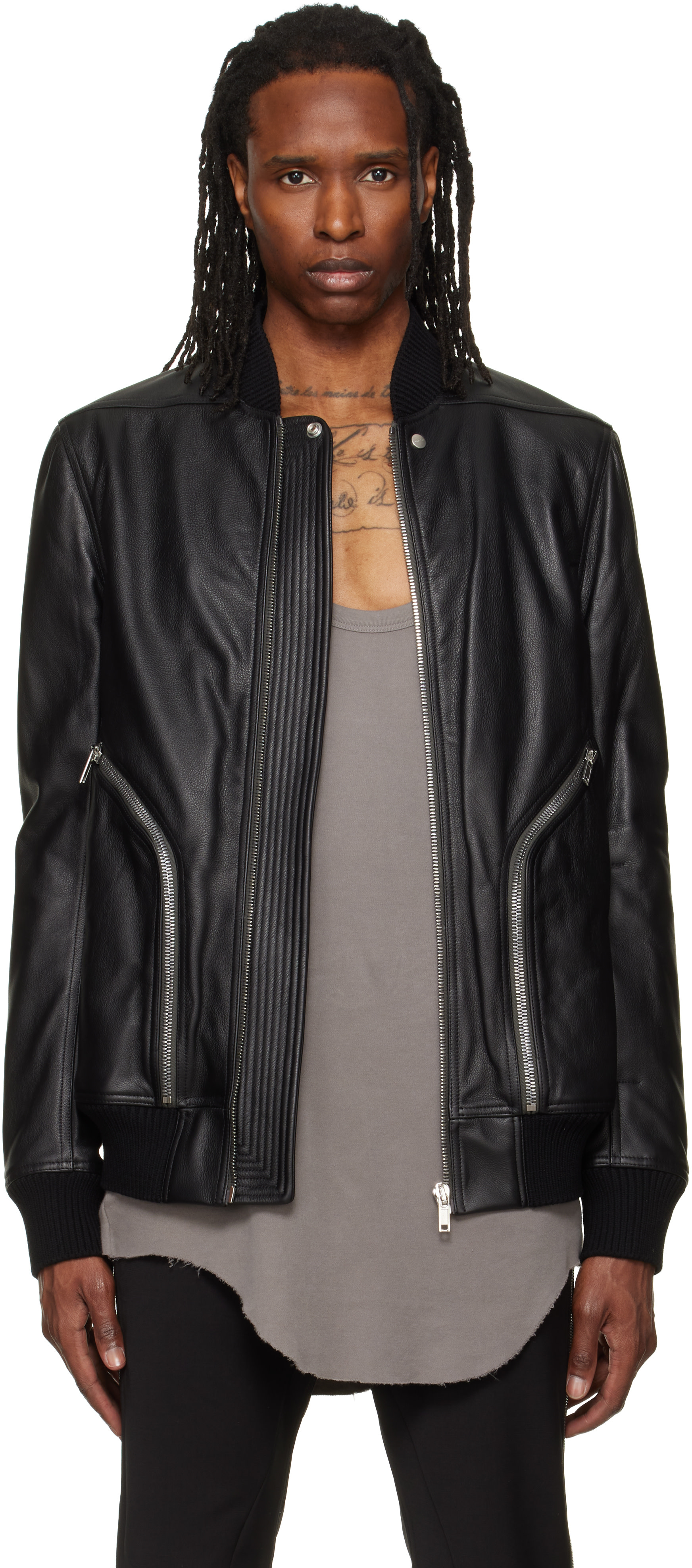 Rick Owens - Black Heizer Leather Flight Jacket