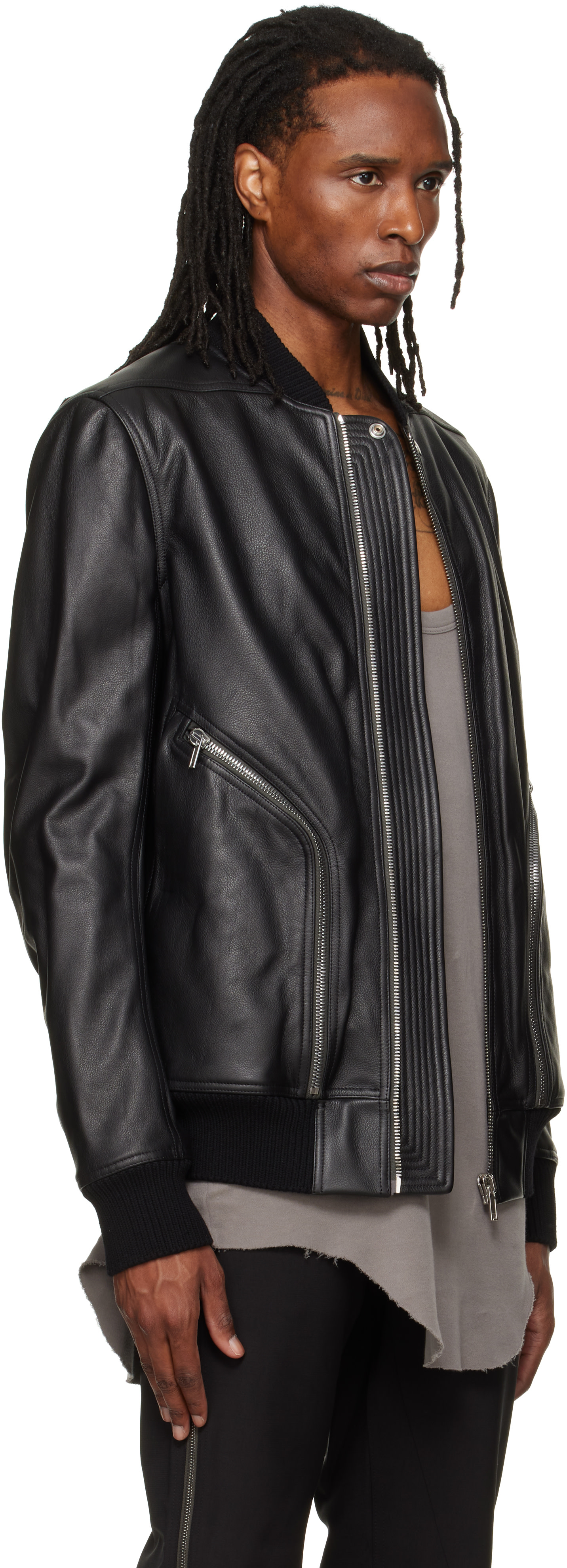 Rick Owens - Black Heizer Leather Flight Jacket