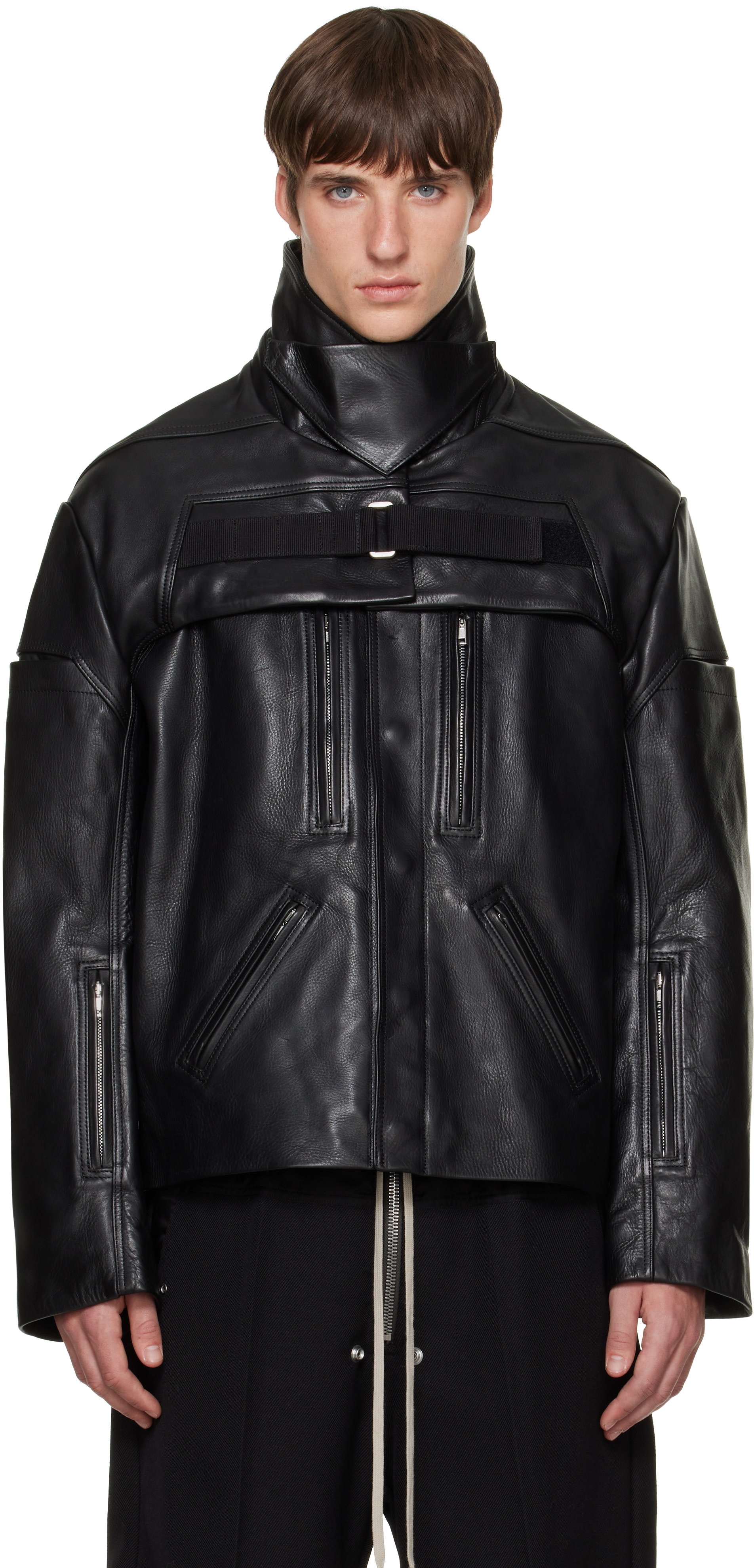 Rick Owens: ブラック Tower 2 Piece Leather Mac ジャケット＆ベスト