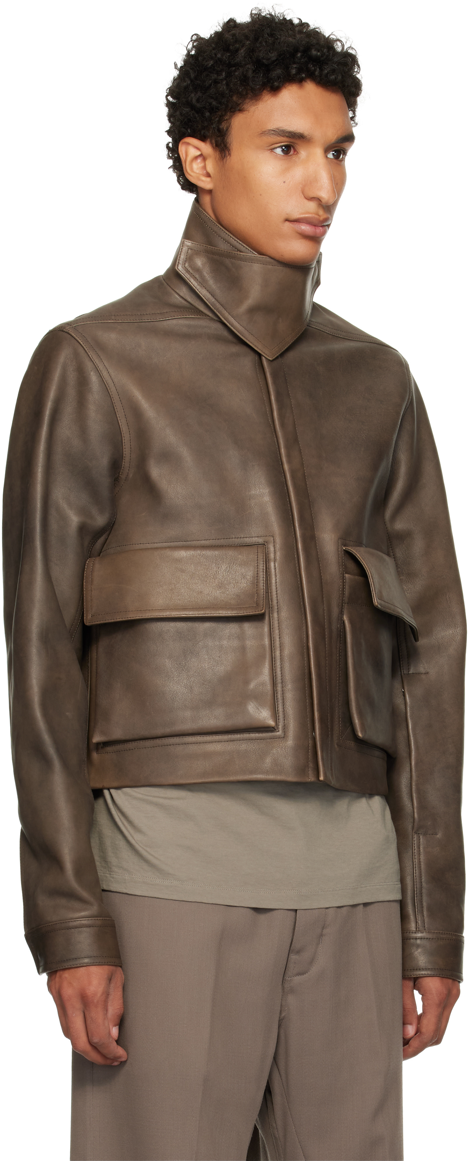 Rick Owens - Brown Tower Alice Leather Jacket