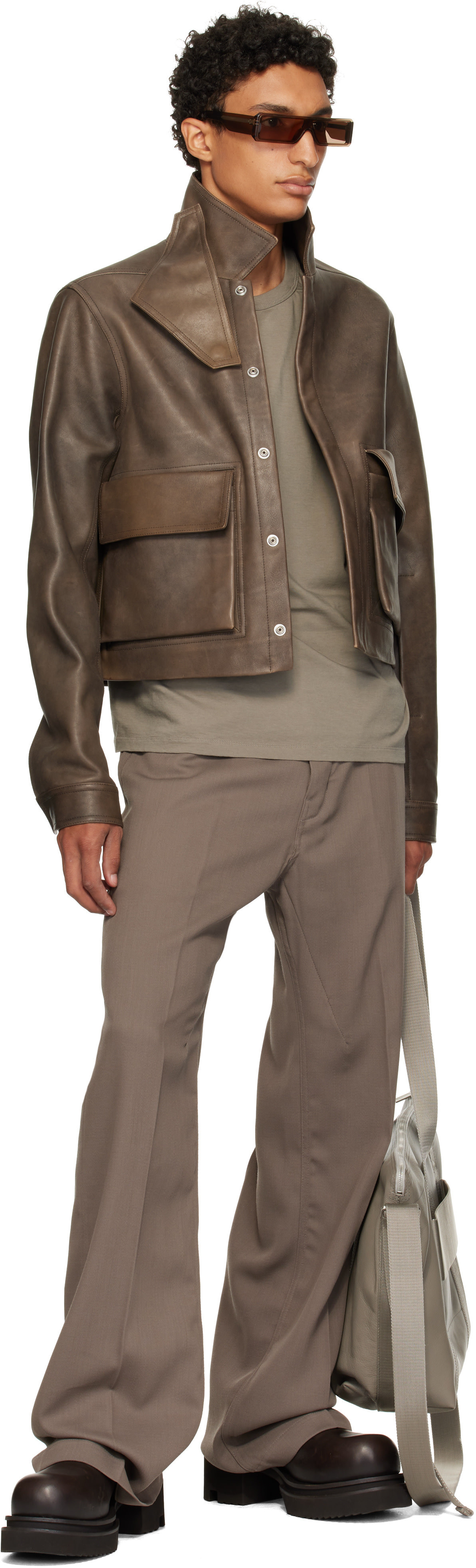 Rick Owens - Brown Tower Alice Leather Jacket