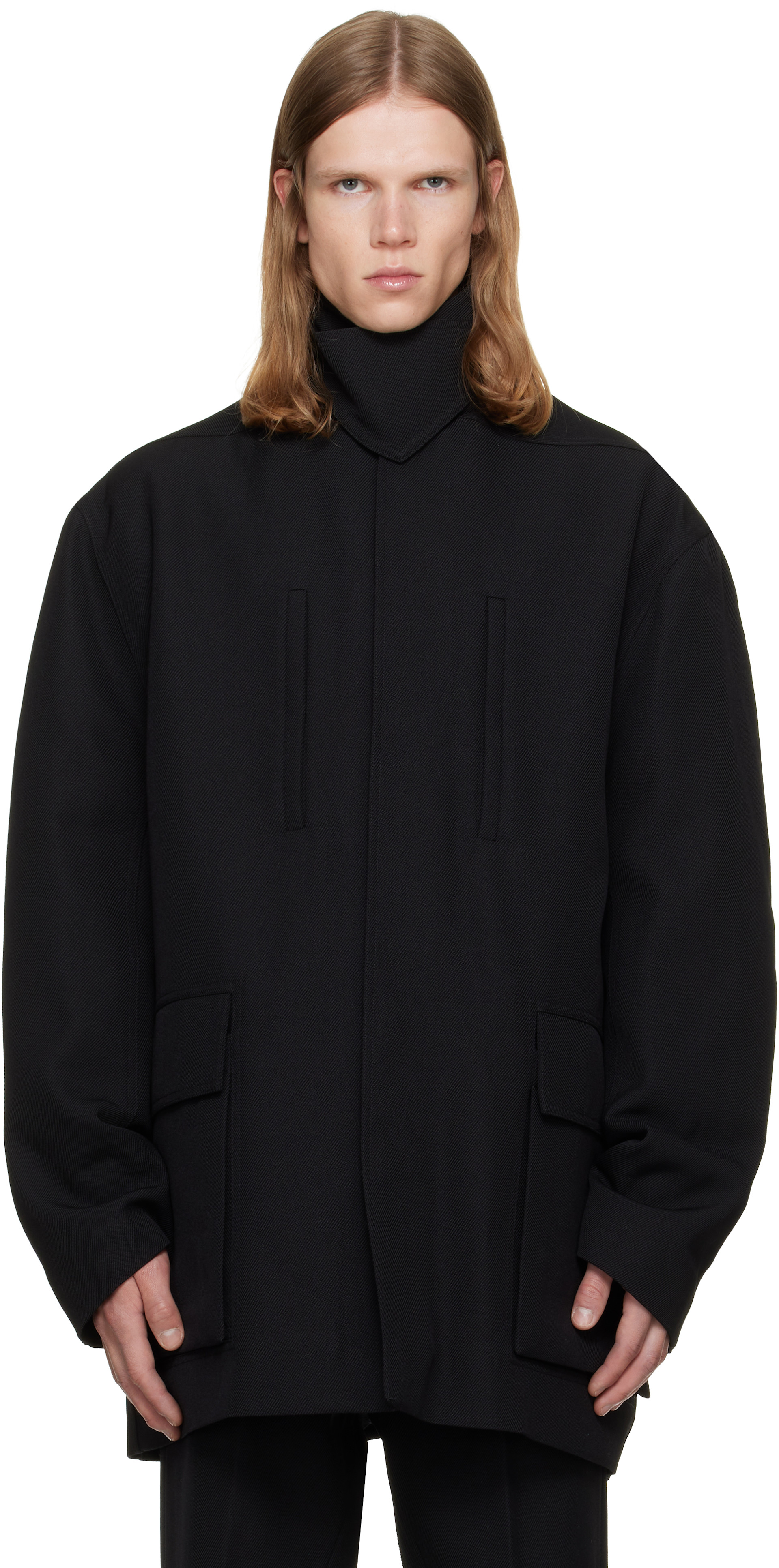 Rick Owens - Black Tower Collared Mac Coat