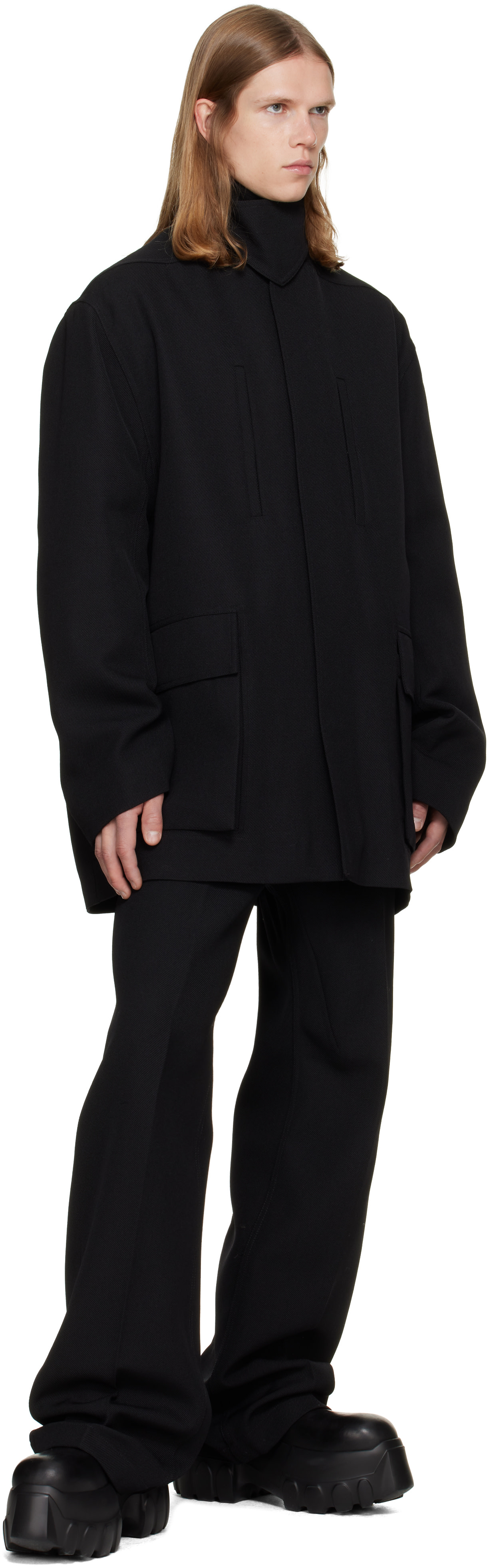 Rick Owens - Black Tower Collared Mac Coat