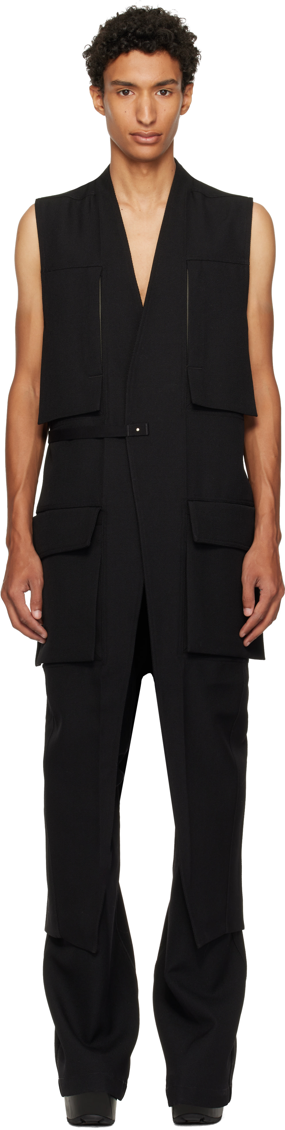 Rick Owens - 블랙 타워 롱 랩 카고 베스트