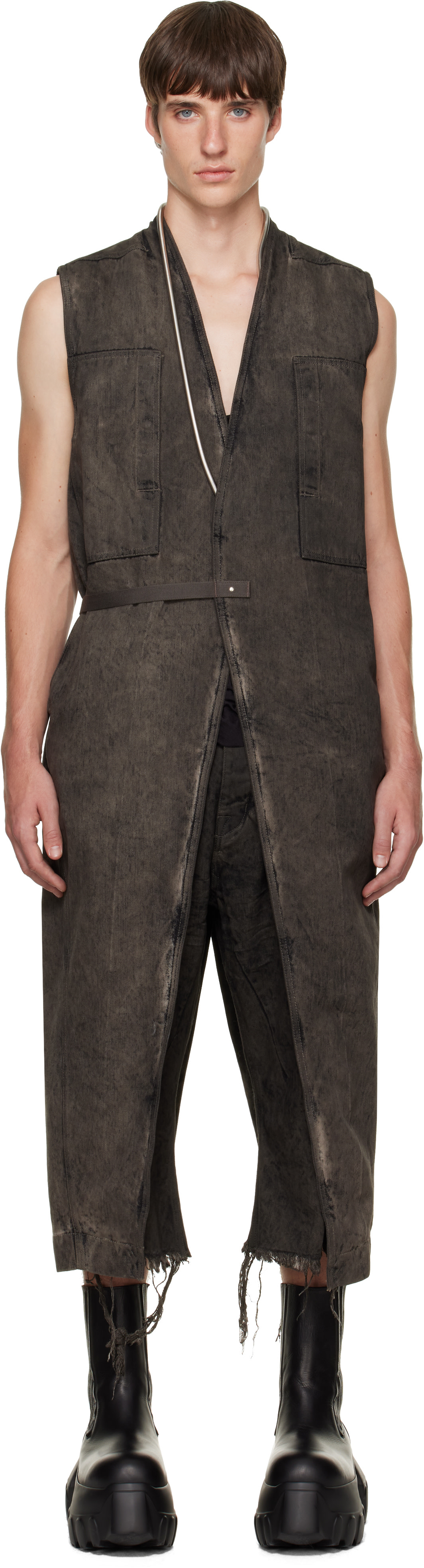 Rick Owens - 그레이 타워 롱 랩 데님 베스트