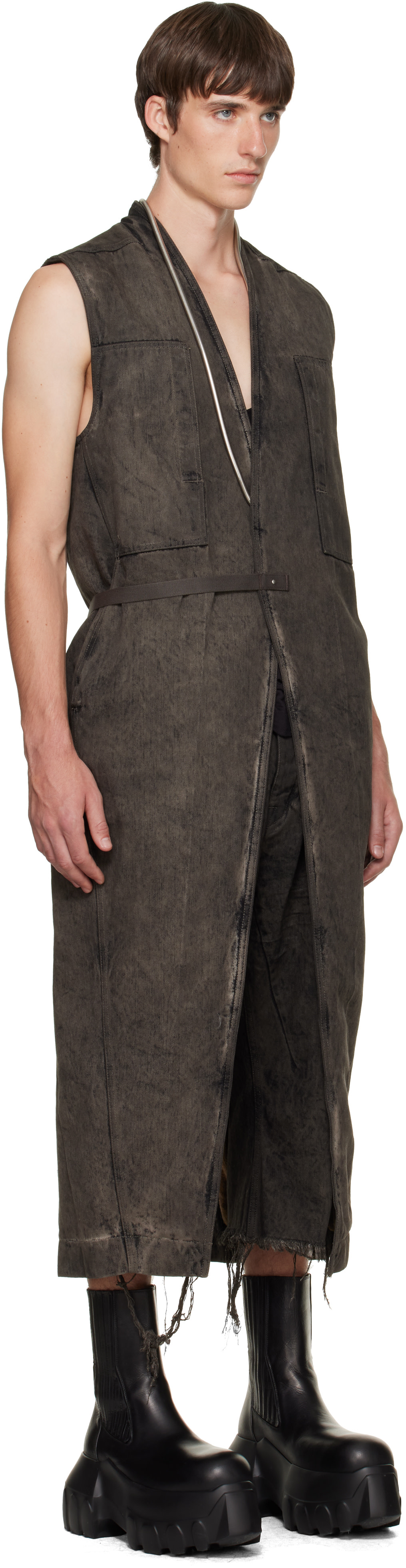 Rick Owens - 그레이 타워 롱 랩 데님 베스트