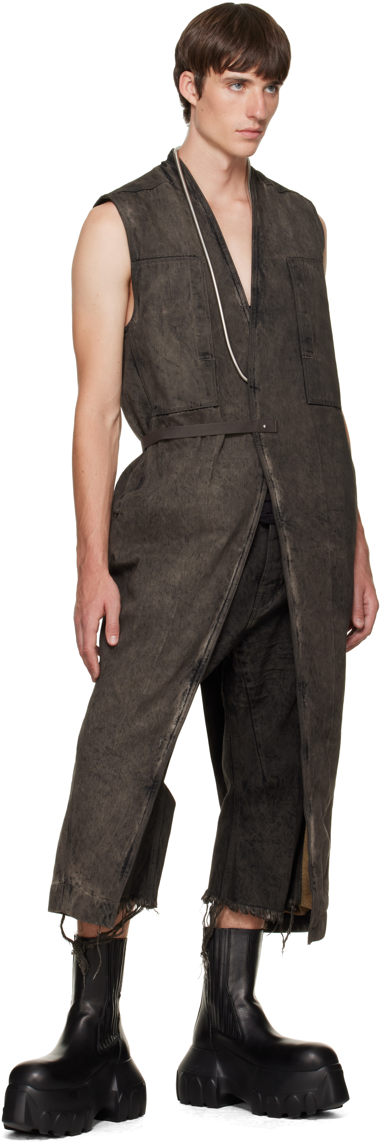Rick Owens - 그레이 타워 롱 랩 데님 베스트
