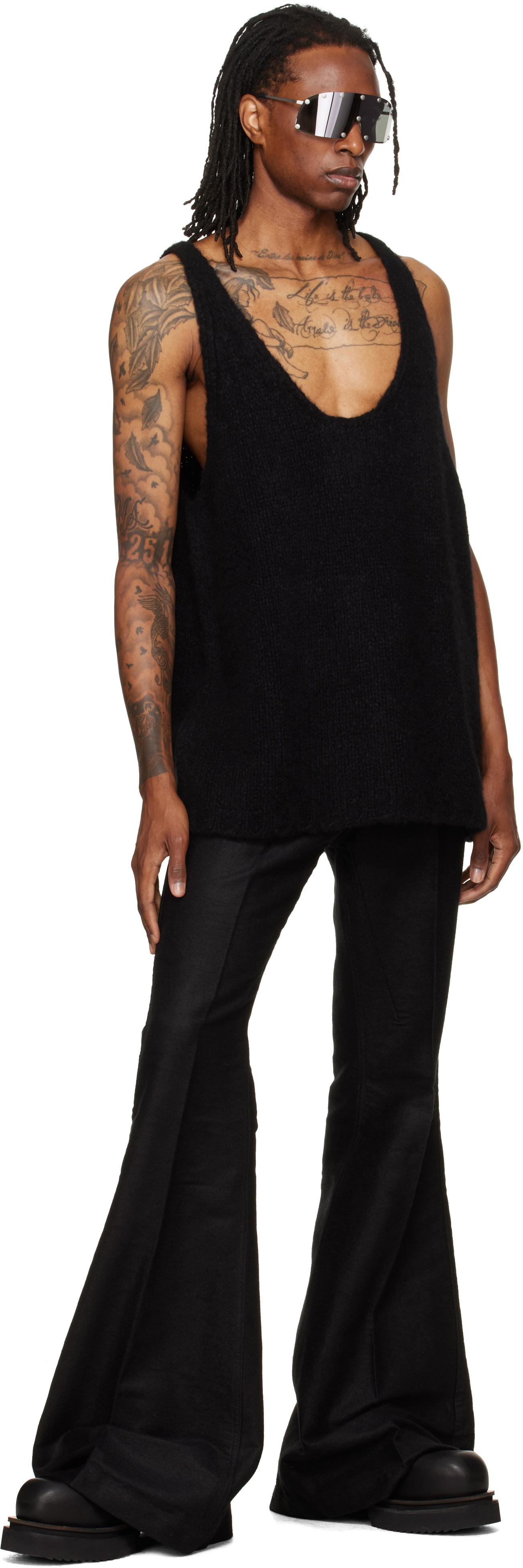 Rick Owens - 블랙 타워 볼란 부츠컷 슬랙스