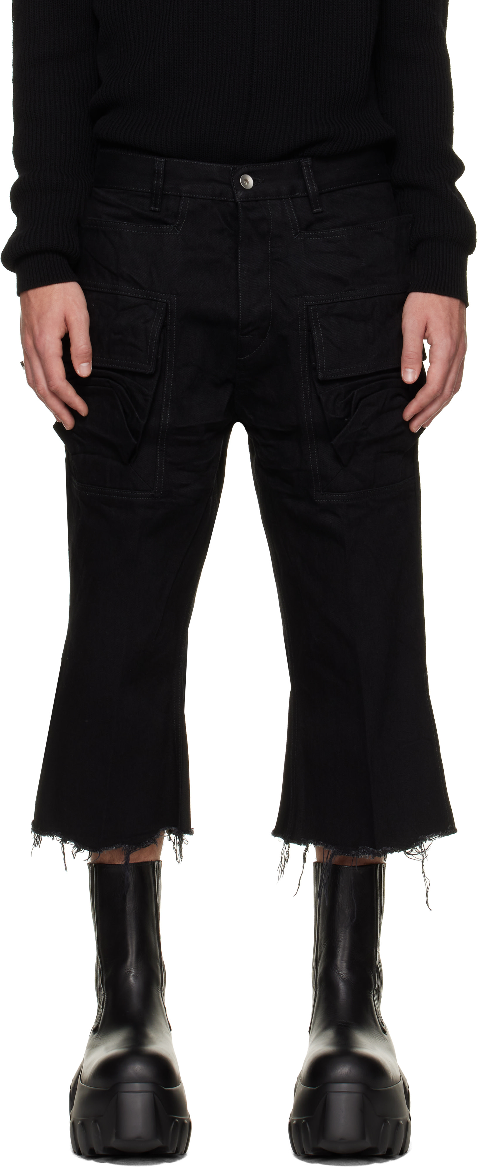 Rick Owens - Black Tower Bolan Cutoff Cargo Pants