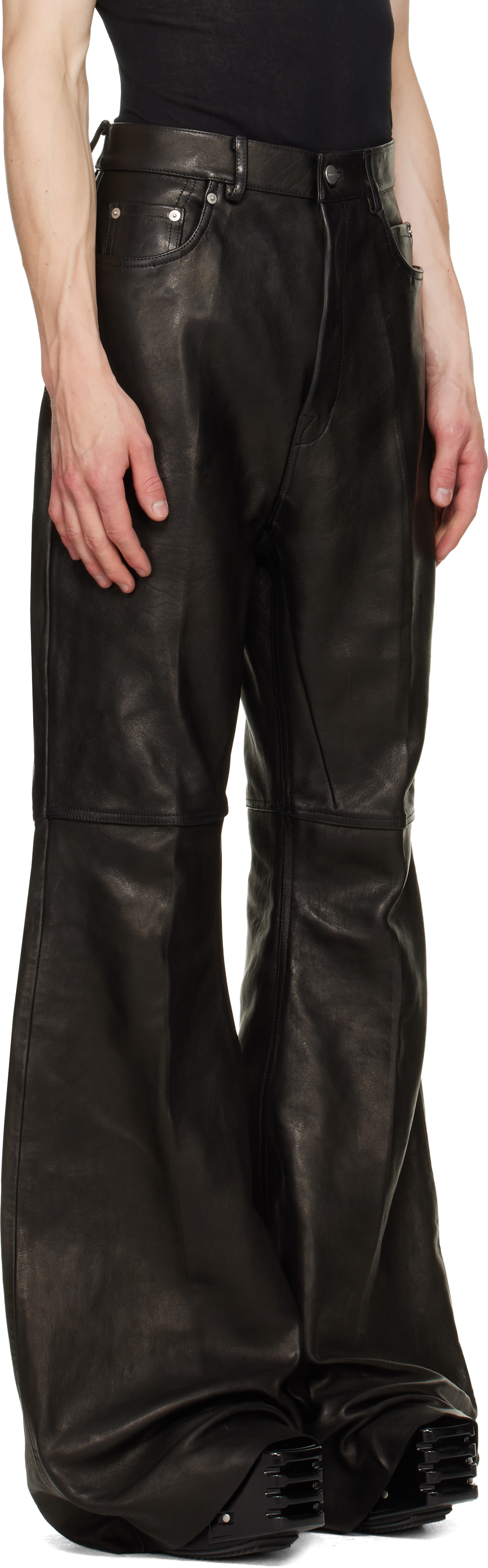 Rick Owens - ブラック Temple Bolan ブーツカット レザーパンツ