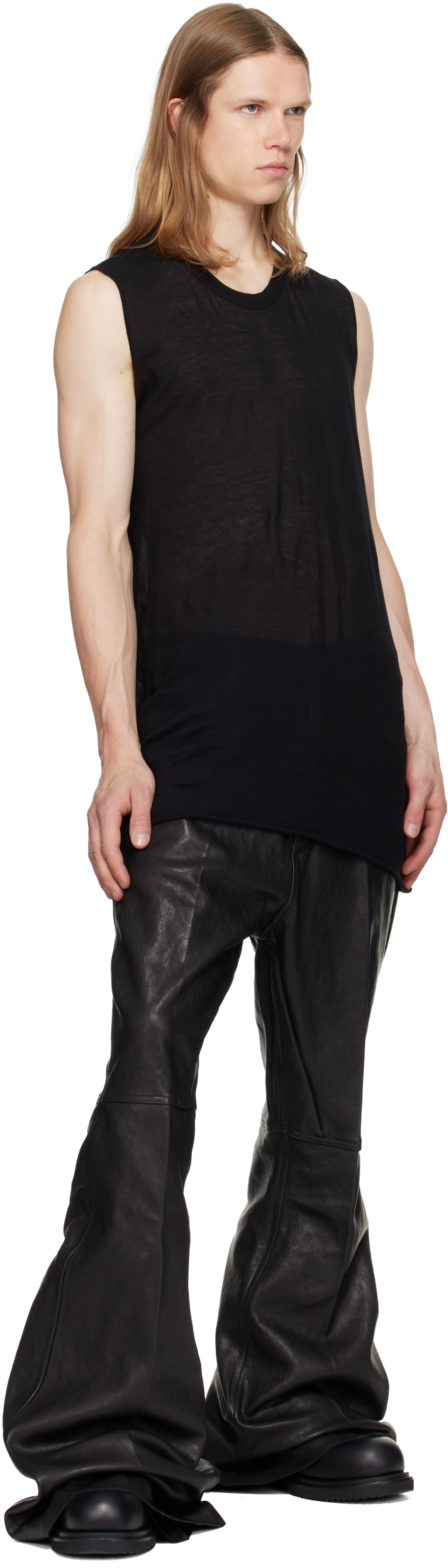 Rick Owens - 블랙 타워 볼란 부츠컷 가죽 팬츠