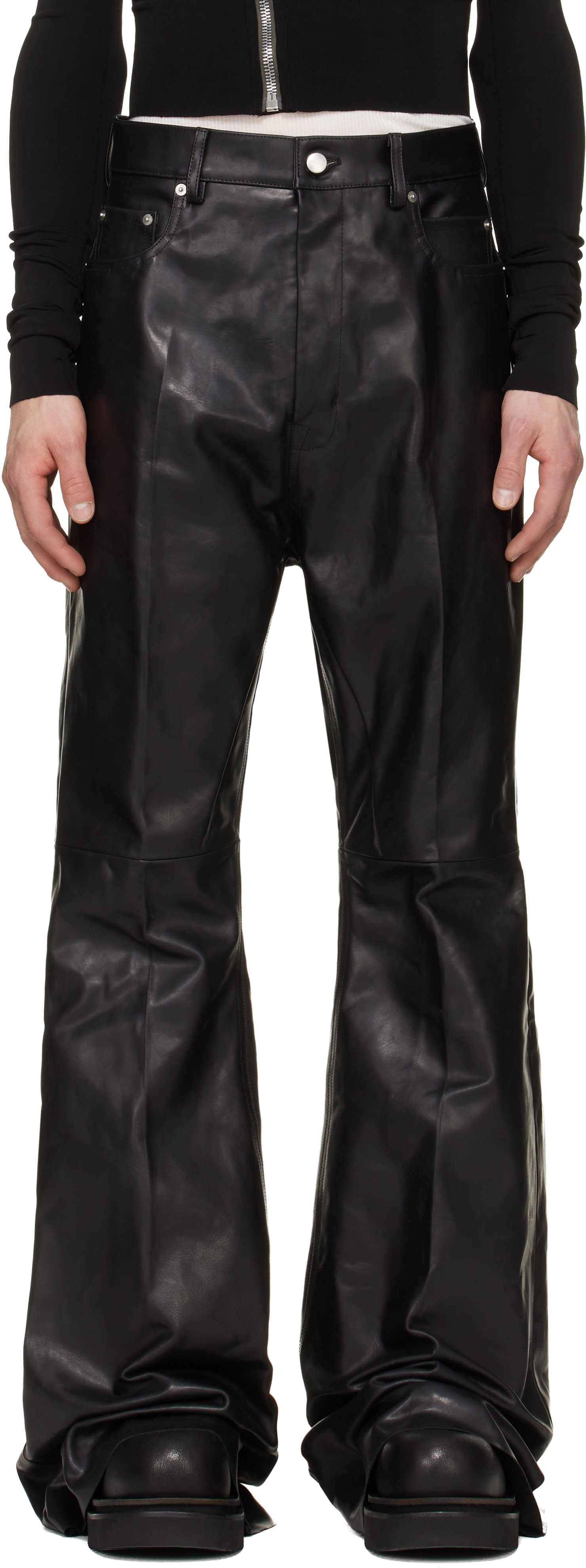 パンツ Rick Owens Bolan Bootcut 28 Rick Owens: Black Tower Bolan Bootcut Leather Pants | SSENSE Canada