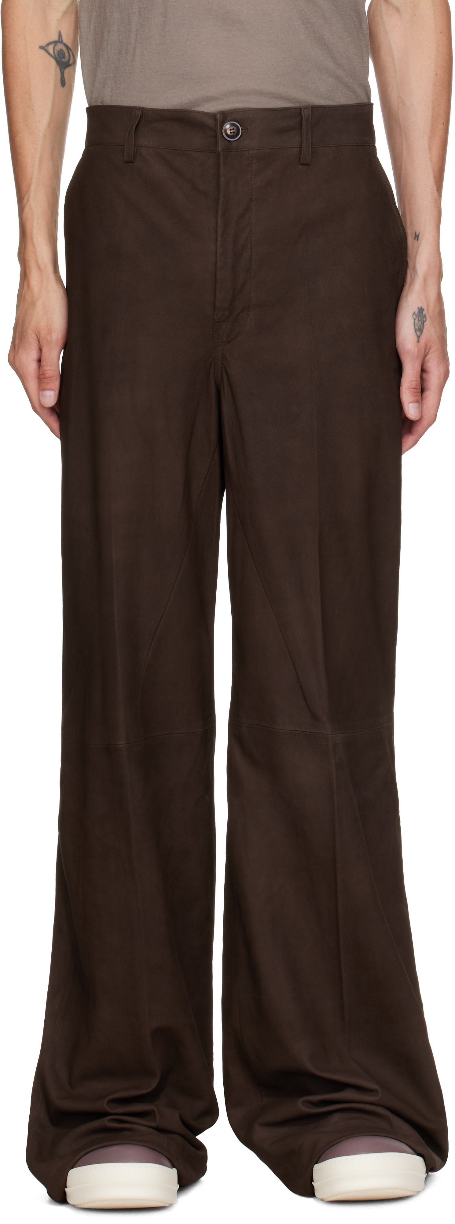 Rick Owens - Brown Leather Work Pants