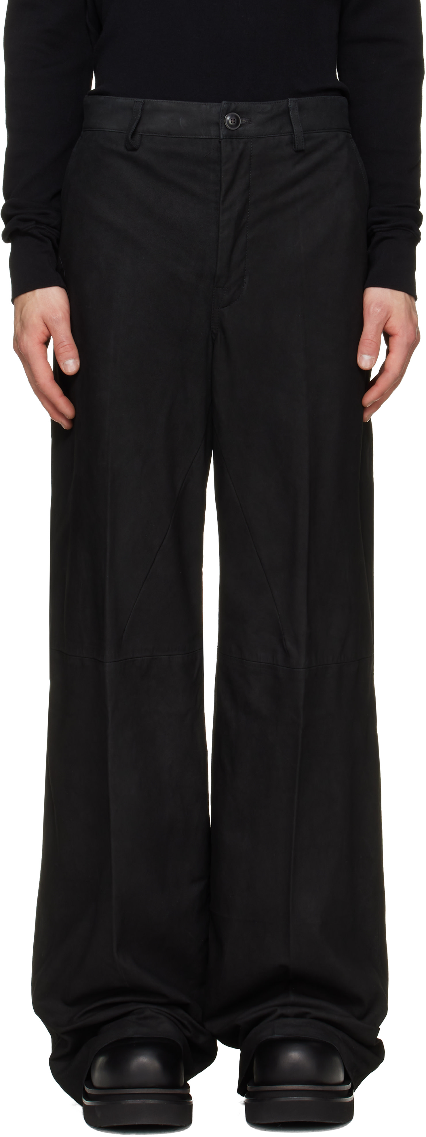 Rick Owens - 블랙 타워 워크 가죽 팬츠
