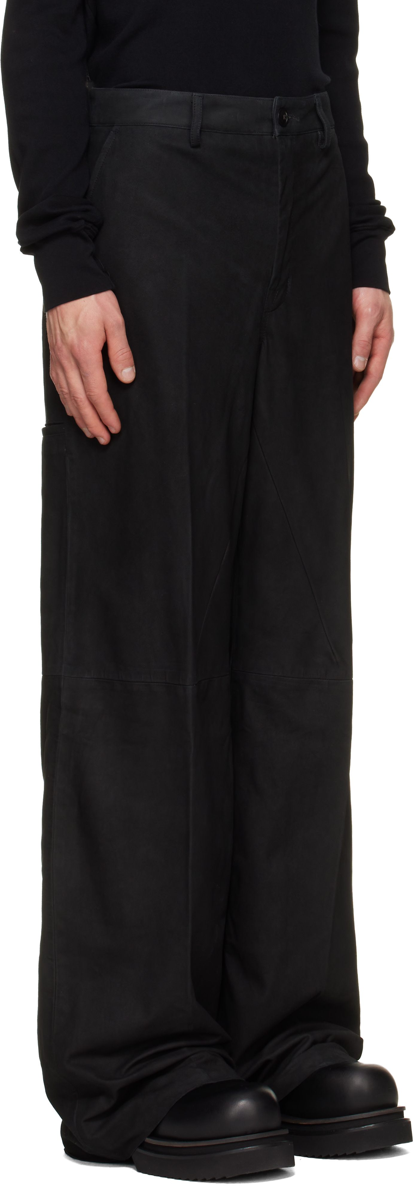 Rick Owens - 블랙 타워 워크 가죽 팬츠