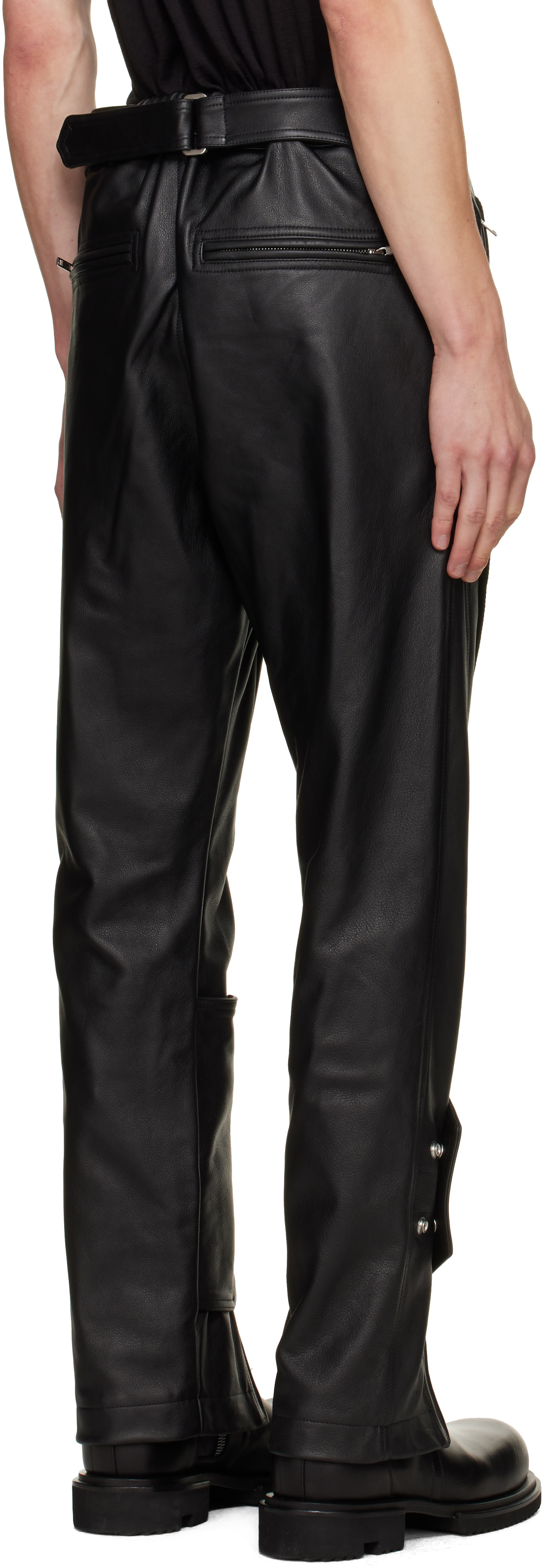 Rick Owens: ブラック Tower Megastrapped Motopants レザーパンツ