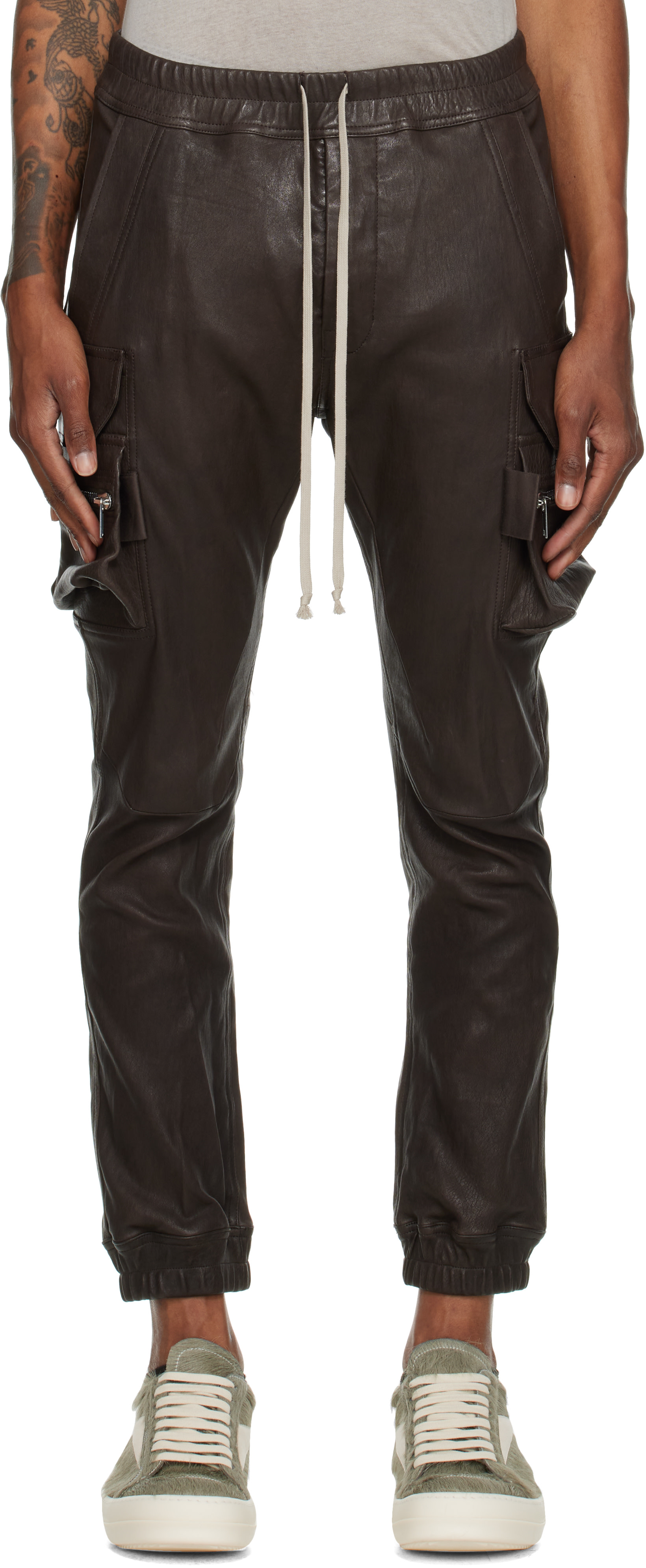 Rick Owens: Brown Tower Mastodon Leather Cargo Pants | SSENSE