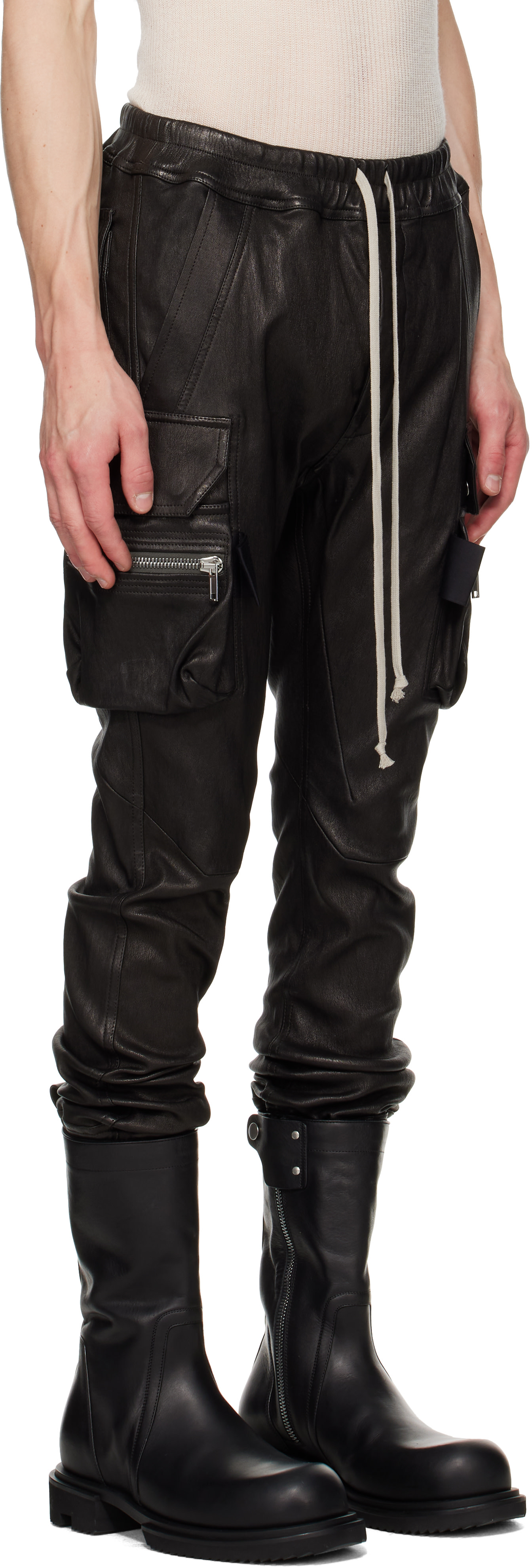 Rick Owens - 블랙 타워 마스토돈 가죽 카고 팬츠