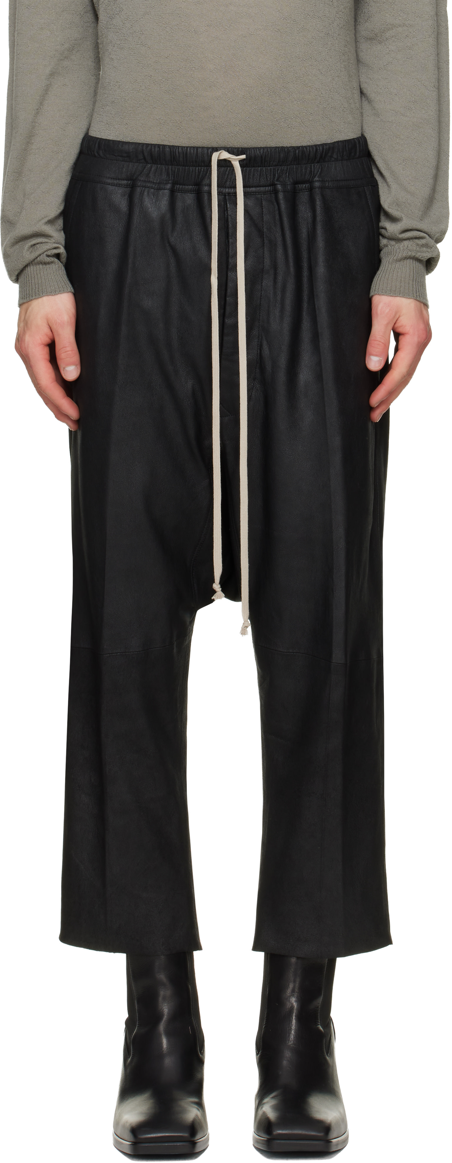 Rick Owens - ブラック Tower ドローストリング クロップド レザーパンツ
