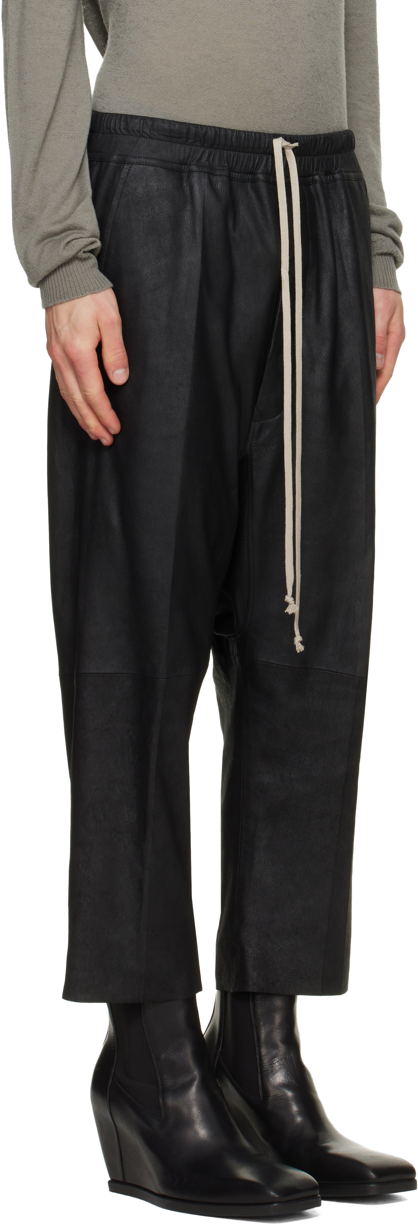 Rick Owens - ブラック Tower ドローストリング クロップド レザーパンツ