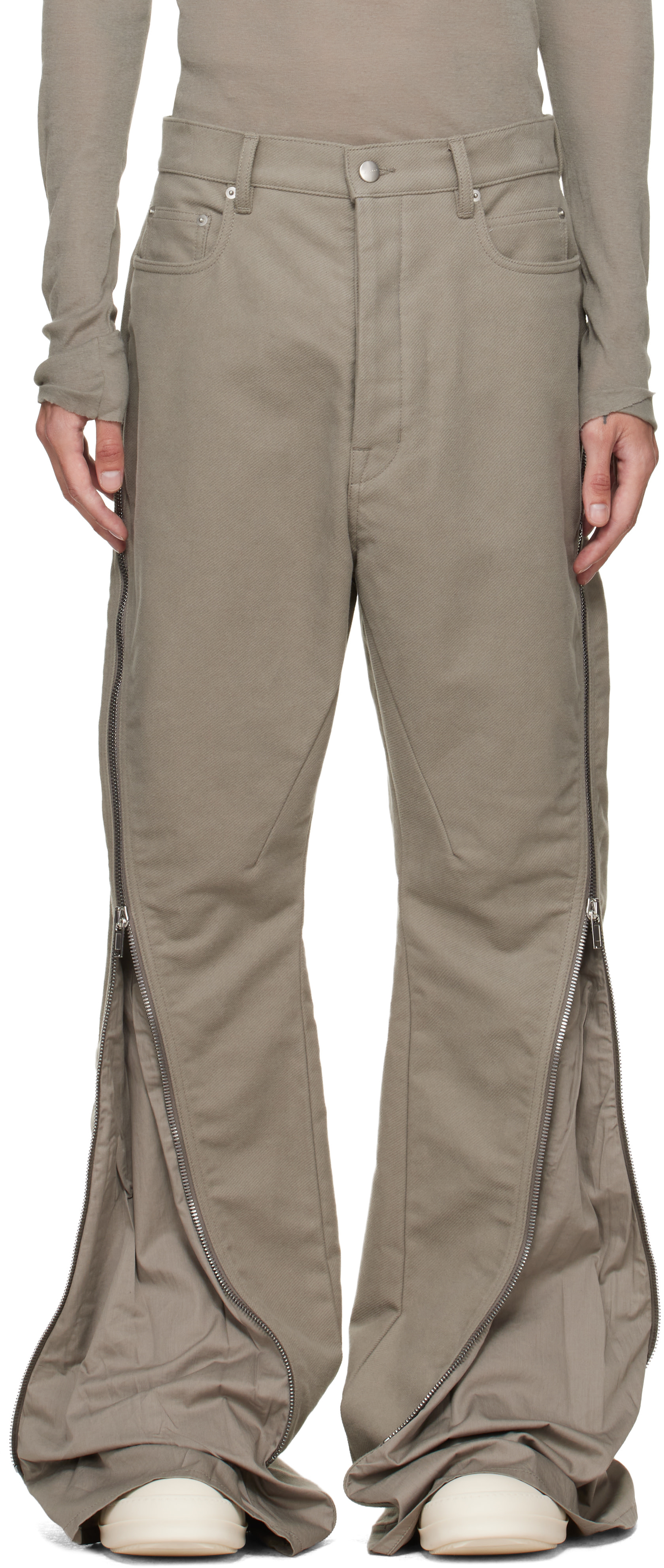 Rick Owens: Gray Tower Bolan Banana Trousers | SSENSE