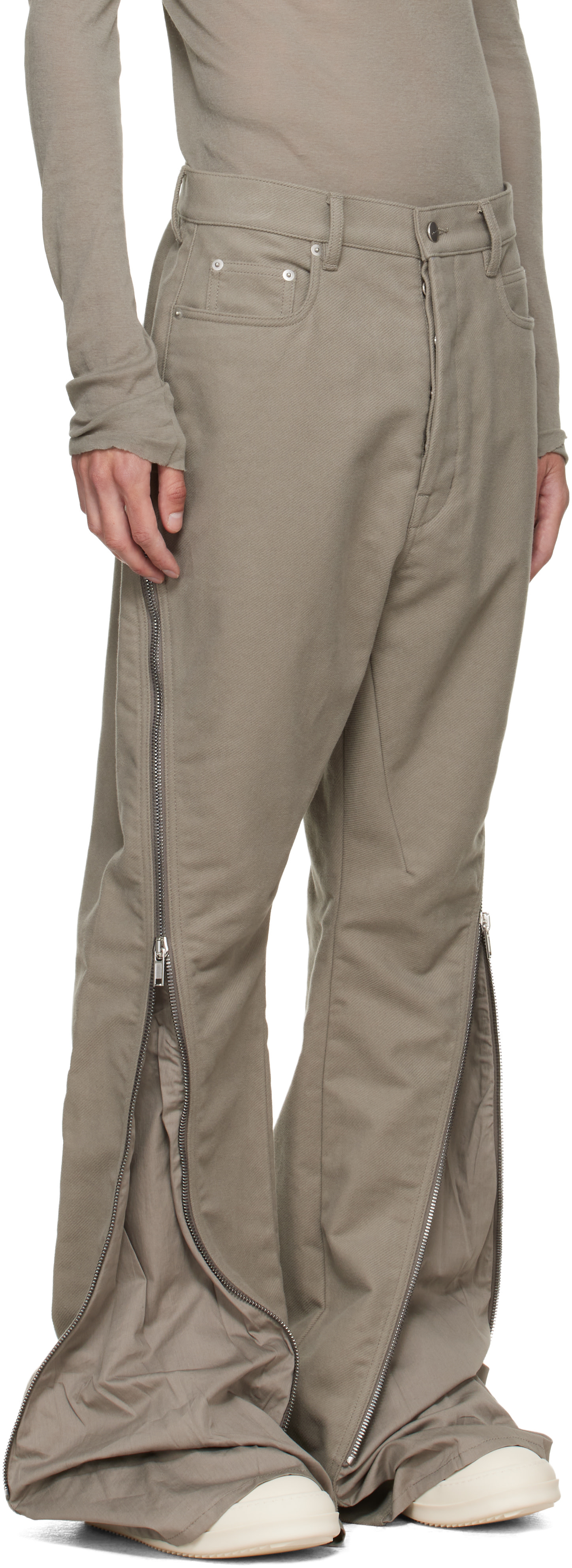 Rick Owens: Gray Tower Bolan Banana Trousers | SSENSE