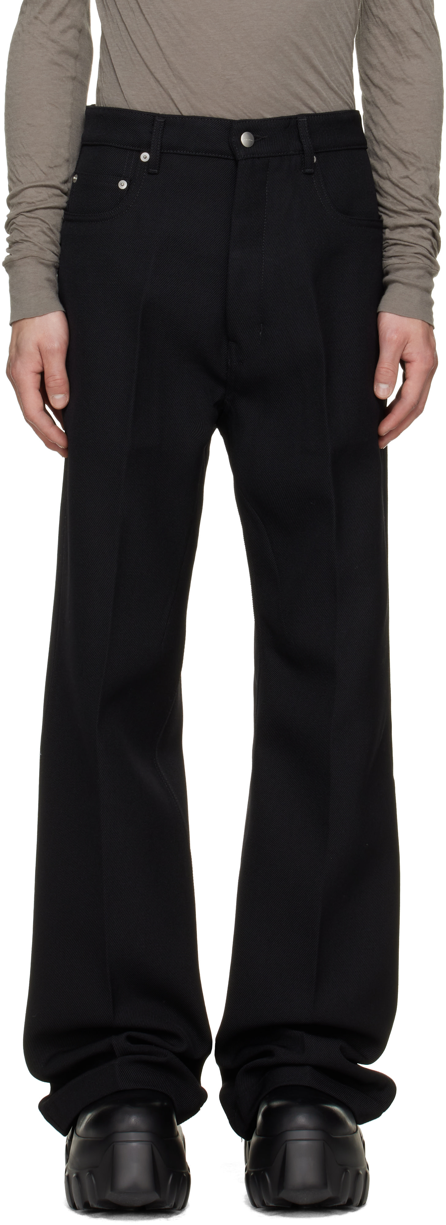 Rick Owens: Black Tower Geth Wool Whipcord Jeans | SSENSE