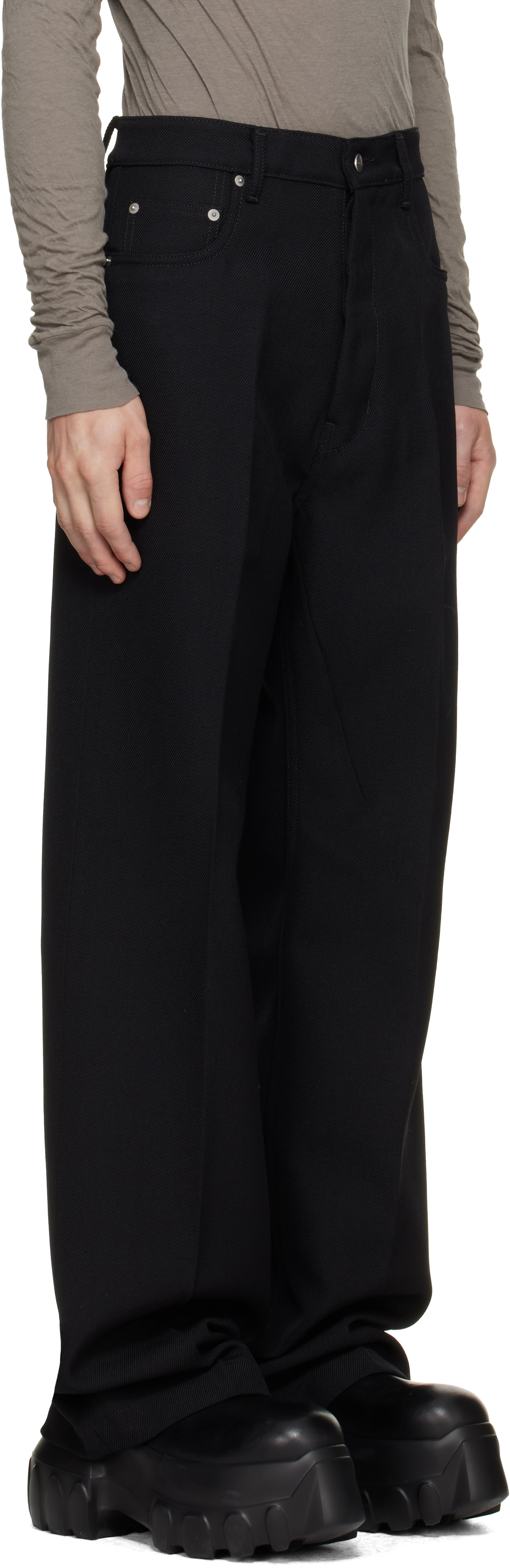 Rick Owens: Black Tower Geth Wool Whipcord Jeans | SSENSE