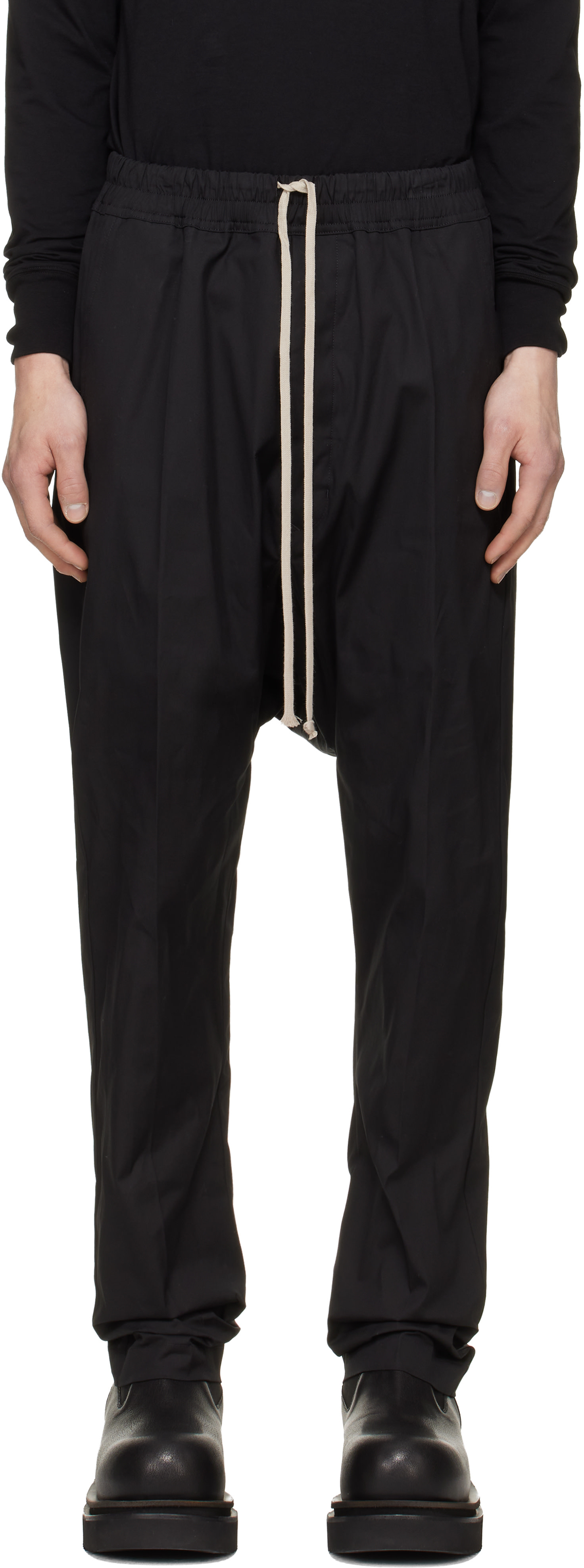 Rick Owens: Black Tower Drawstring Long Trousers | SSENSE
