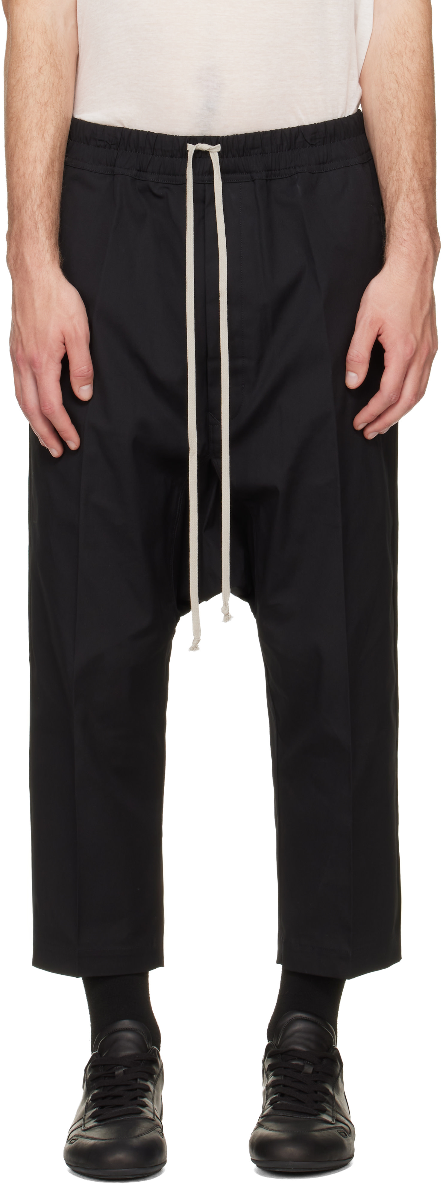 Rick Owens: Black Tower Drawstring Cropped Trousers | SSENSE Canada