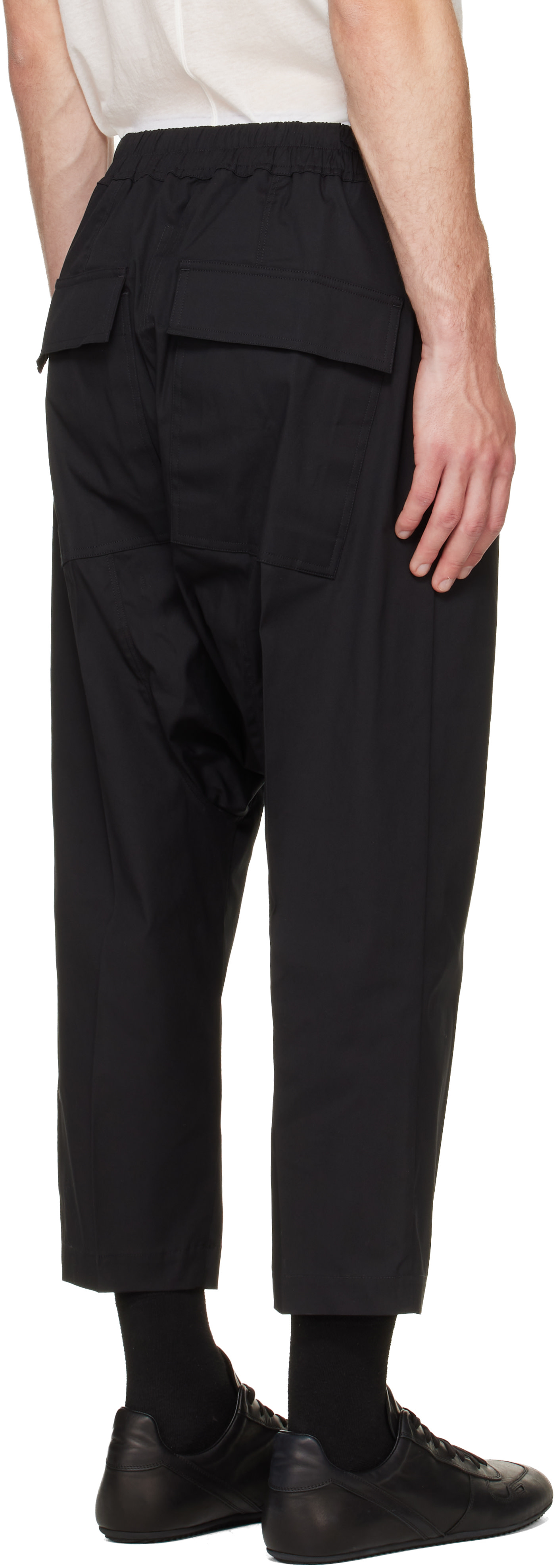 Rick Owens: Black Tower Drawstring Cropped Trousers | SSENSE Canada