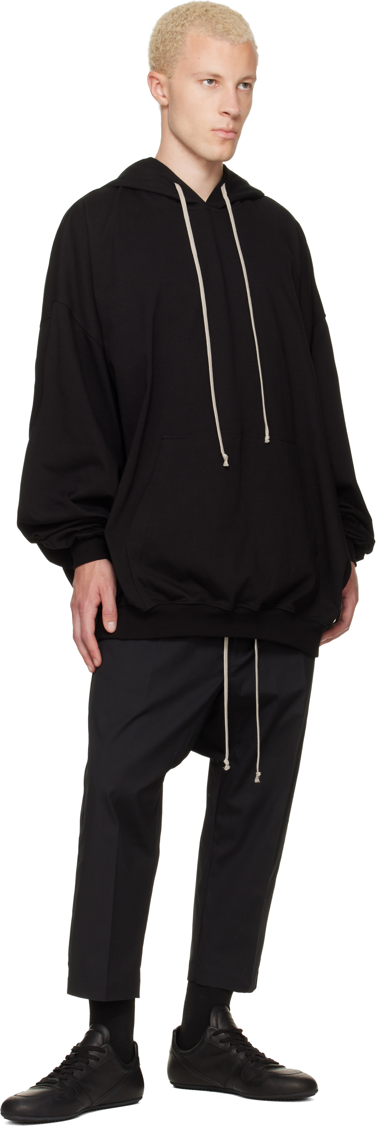 Rick Owens: Black Tower Drawstring Cropped Trousers | SSENSE Canada